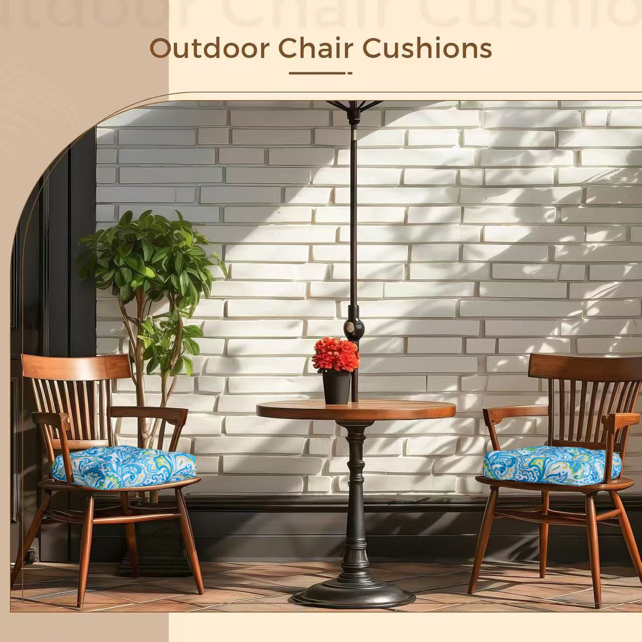 Premium Thick Comfy Seat Patio Pad Tufted Textured Printed Outdoor Chair Cushion 19 x 19 x 4 Inch, Blue Paisley Floral