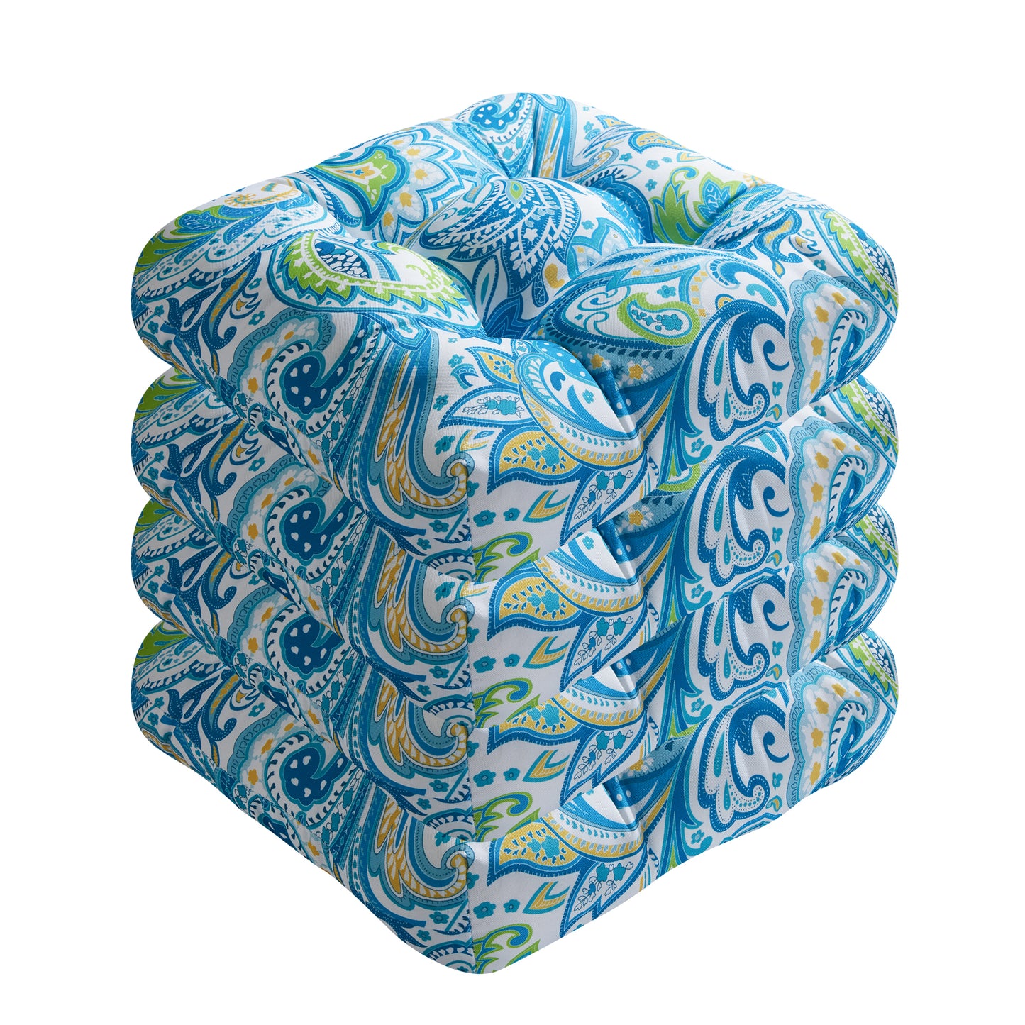Premium Thick Comfy Seat Patio Pad Tufted Textured Printed Outdoor Chair Cushion 19 x 19 x 4 Inch, Blue Paisley Floral
