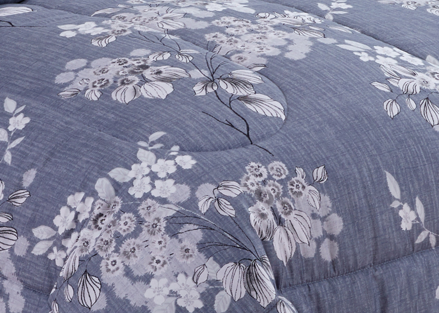 Printed Bed in a Bag Soft Luxury Fluffy Goose Down Alternative Comforter and Sheet Set, Romantic Inkwash Flowers Pattern
