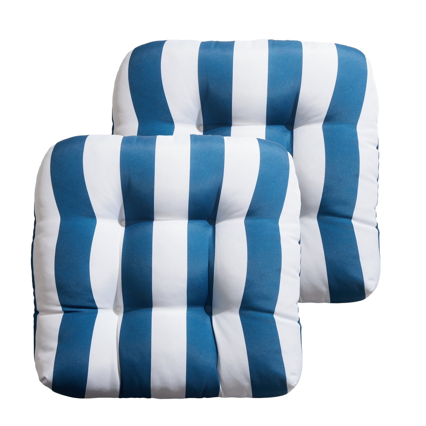 Premium Thick Comfy Seat Patio Pad Tufted Textured Printed Outdoor Chair Cushion 19 x 19 x 4 Inch, Blue White Stripes