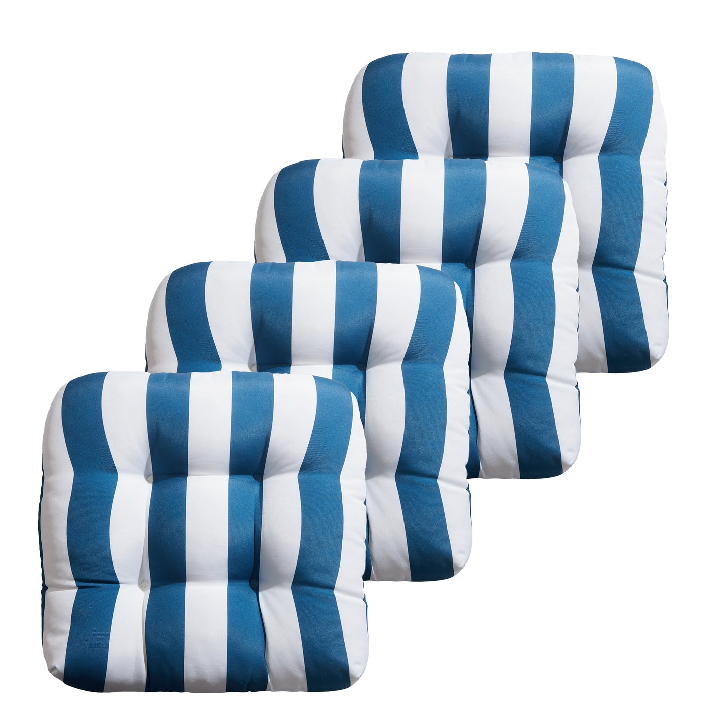 Premium Thick Comfy Seat Patio Pad Tufted Textured Printed Outdoor Chair Cushion 19 x 19 x 4 Inch, Blue White Stripes