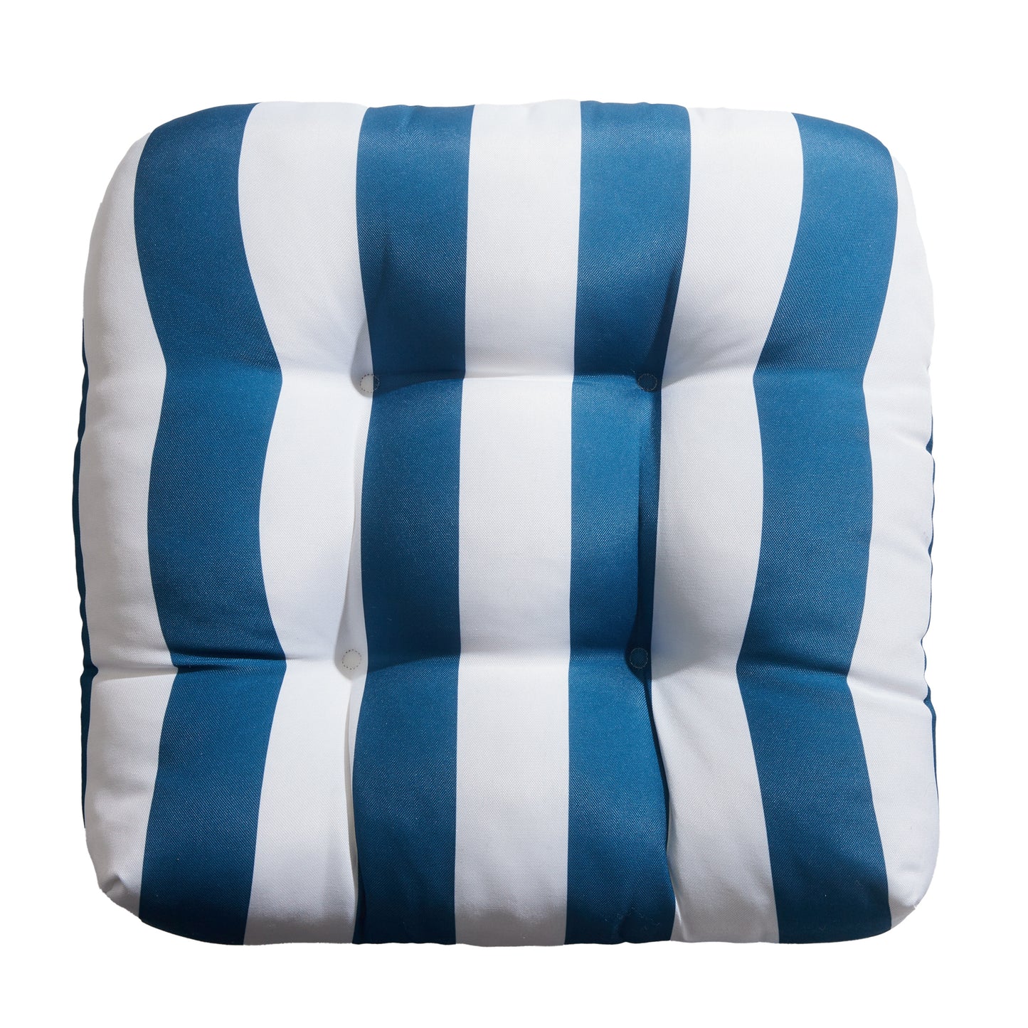 Premium Thick Comfy Seat Patio Pad Tufted Textured Printed Outdoor Chair Cushion 19 x 19 x 4 Inch, Blue White Stripes