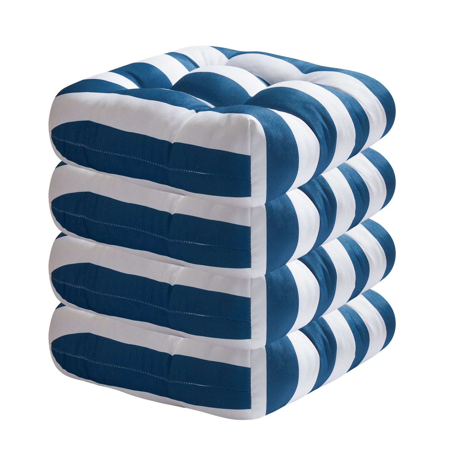 Premium Thick Comfy Seat Patio Pad Tufted Textured Printed Outdoor Chair Cushion 19 x 19 x 4 Inch, Blue White Stripes