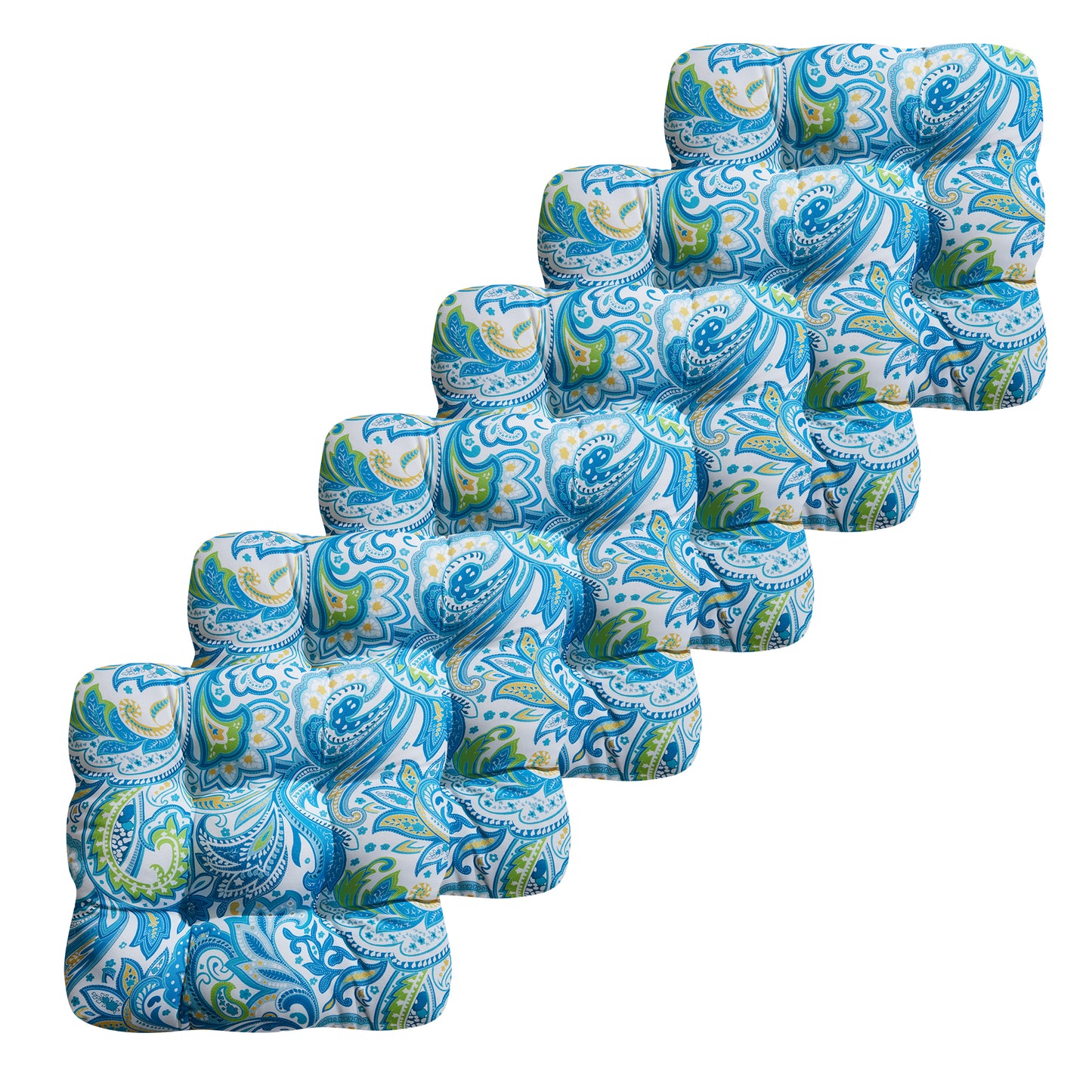 Premium Thick Comfy Seat Patio Pad Tufted Textured Printed Outdoor Chair Cushion 19 x 19 x 4 Inch, Blue Paisley Floral