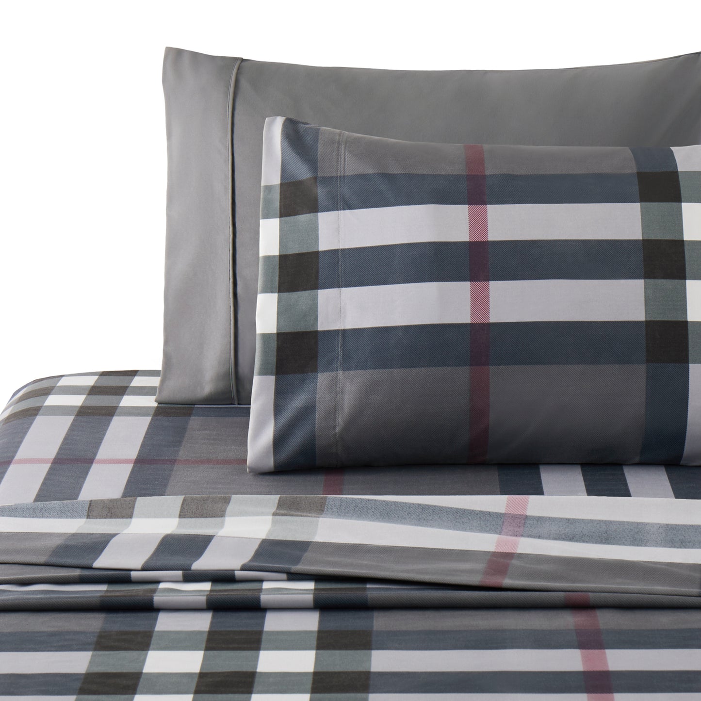 Printed Rayon from Bamboo Soft Deep Pocket Bedding All Season Sheet Set, Modern Grey Tartan