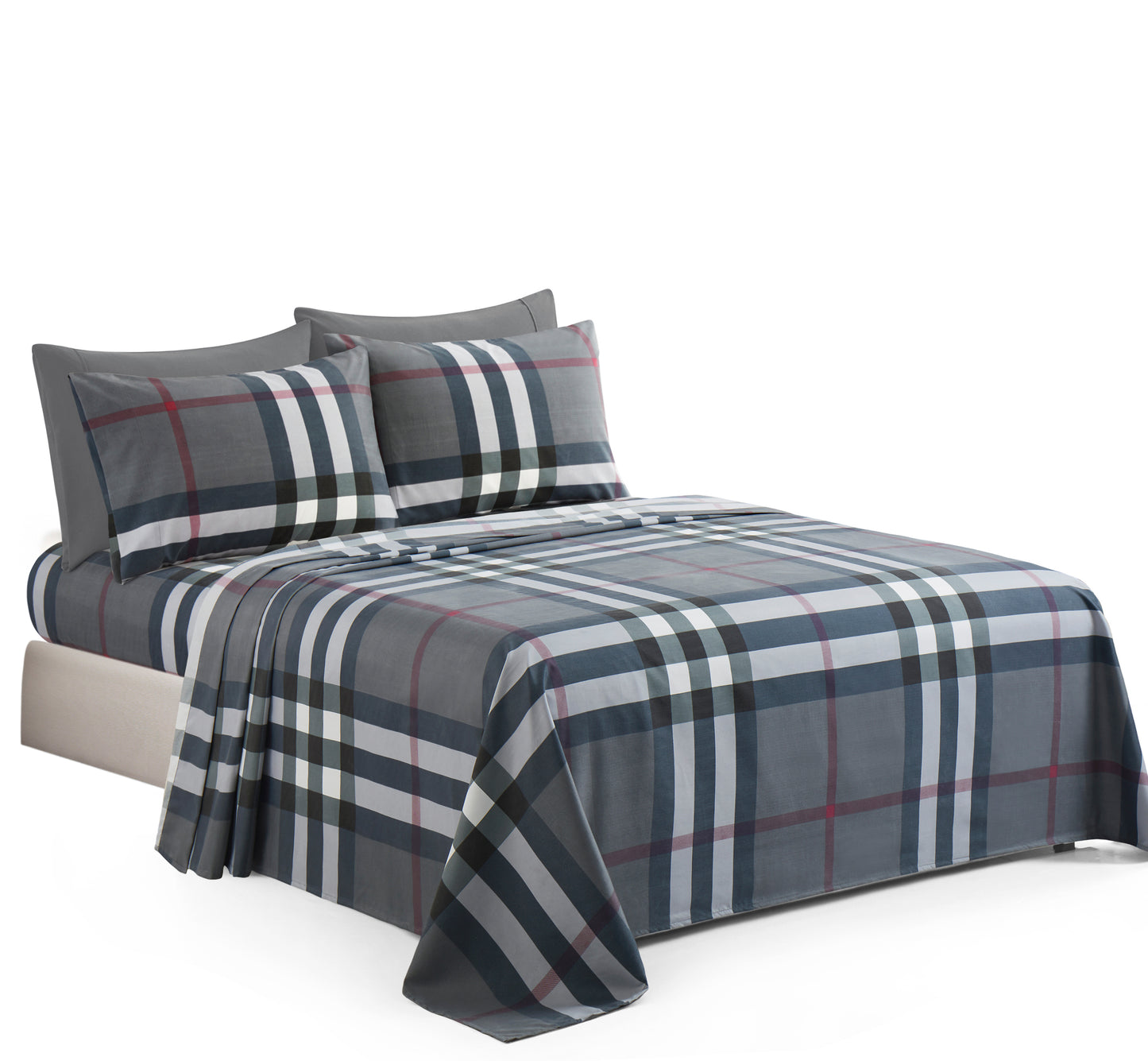 Printed Rayon from Bamboo Soft Deep Pocket Bedding All Season Sheet Set, Modern Grey Tartan