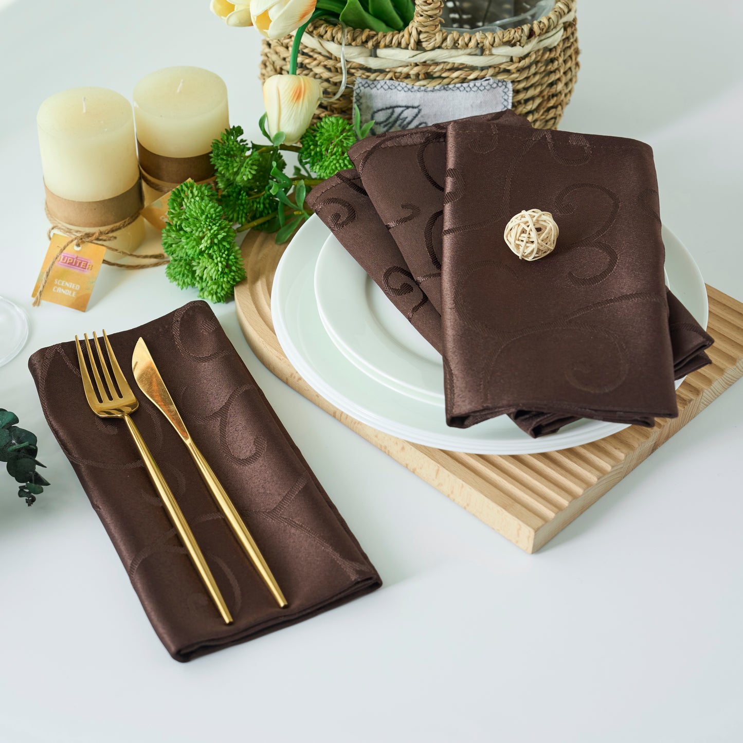 Jacquard Waterproof Thick Luxury Premium Solid Liquid Repellent Stain Resistant Decorative Home Kitchen Tablecloth, Brown Color