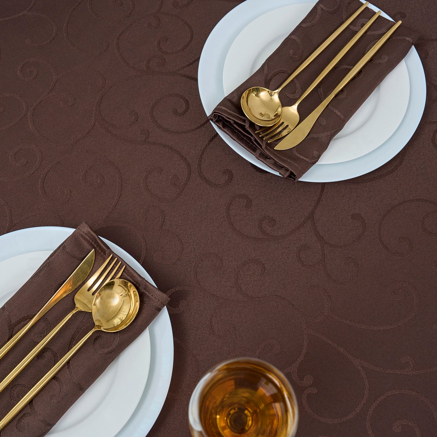 Jacquard Waterproof Thick Luxury Premium Solid Liquid Repellent Stain Resistant Decorative Home Kitchen Tablecloth, Brown Color