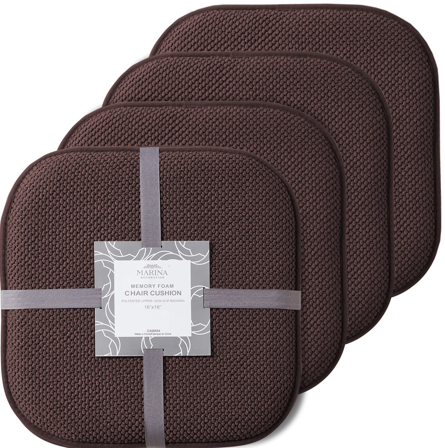 Memory Foam Honeycomb Premium Thick Chair Nonslip Rubber Back Seat Pads Kitchen Chair Cushion Set 16 x 16 Inch, Brown