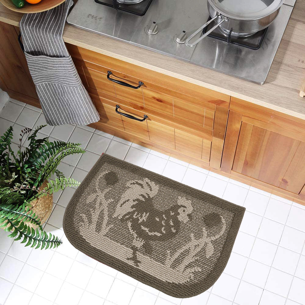 Decor Non-Slip Back Water Absorbent Soft Woven Runner Area Carpet Floor Mat Indoor Kitchen Rug, Brown Rooster Design
