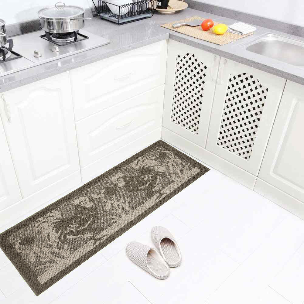 Decor Non-Slip Back Water Absorbent Soft Woven Runner Area Carpet Floor Mat Indoor Kitchen Rug, Brown Rooster Design