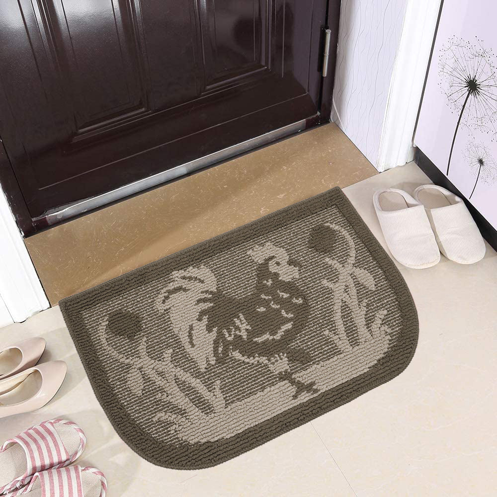 Decor Non-Slip Back Water Absorbent Soft Woven Runner Area Carpet Floor Mat Indoor Kitchen Rug, Brown Rooster Design