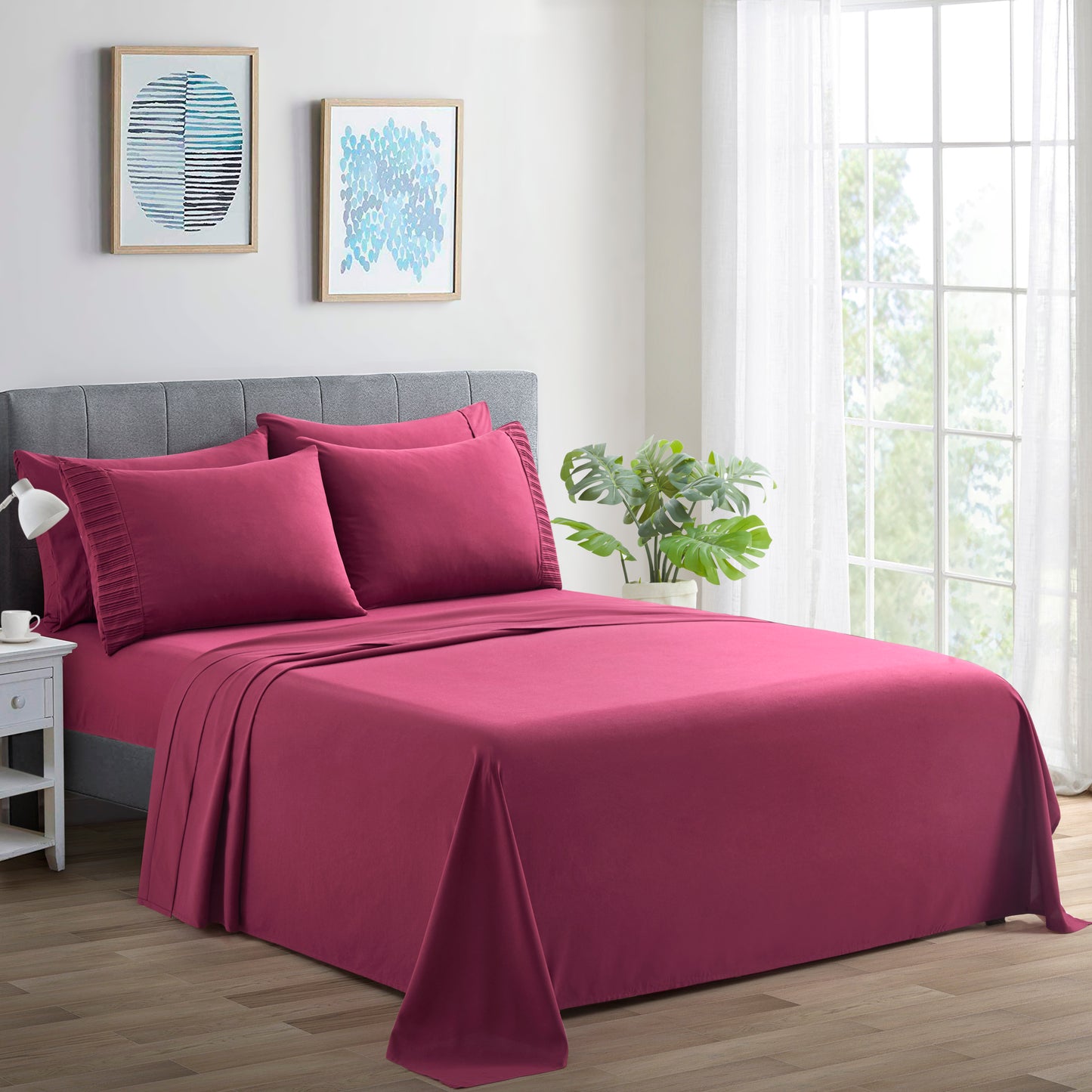 Solid Rayon from Bamboo Soft Silky Deep Pocket Bedding All Season Sheet Set, Burgundy