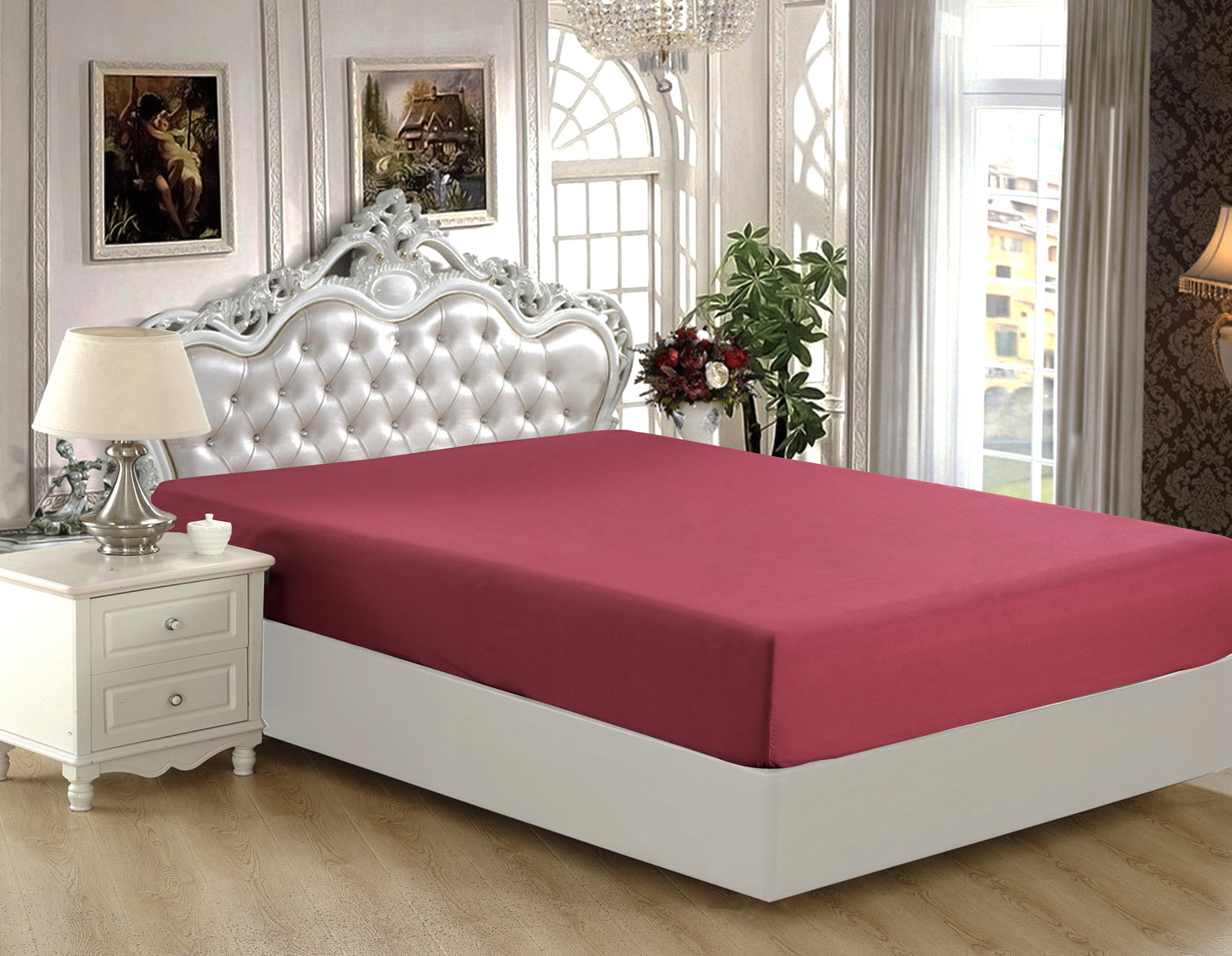 Solid Rayon from Bamboo Soft Silky Deep Pocket All Season Bedding Wrinkle Free Fitted Sheet, Burgundy