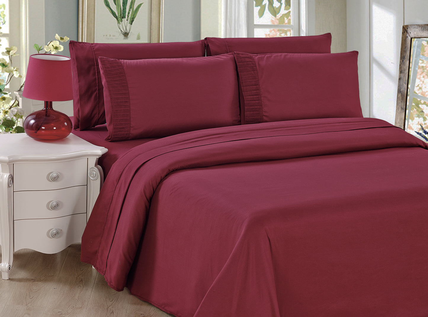 Solid Rayon from Bamboo Soft Bedding Silky Zipper All Season Duvet Cover Set, Burgundy