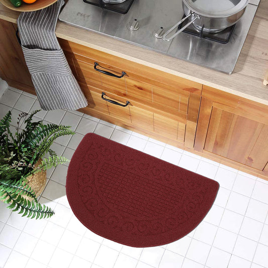Jacquard Solid Decor Non-Slip Carpet Floor Mat Indoor Kitchen Rug, Half Moon 20 x 32 Inch