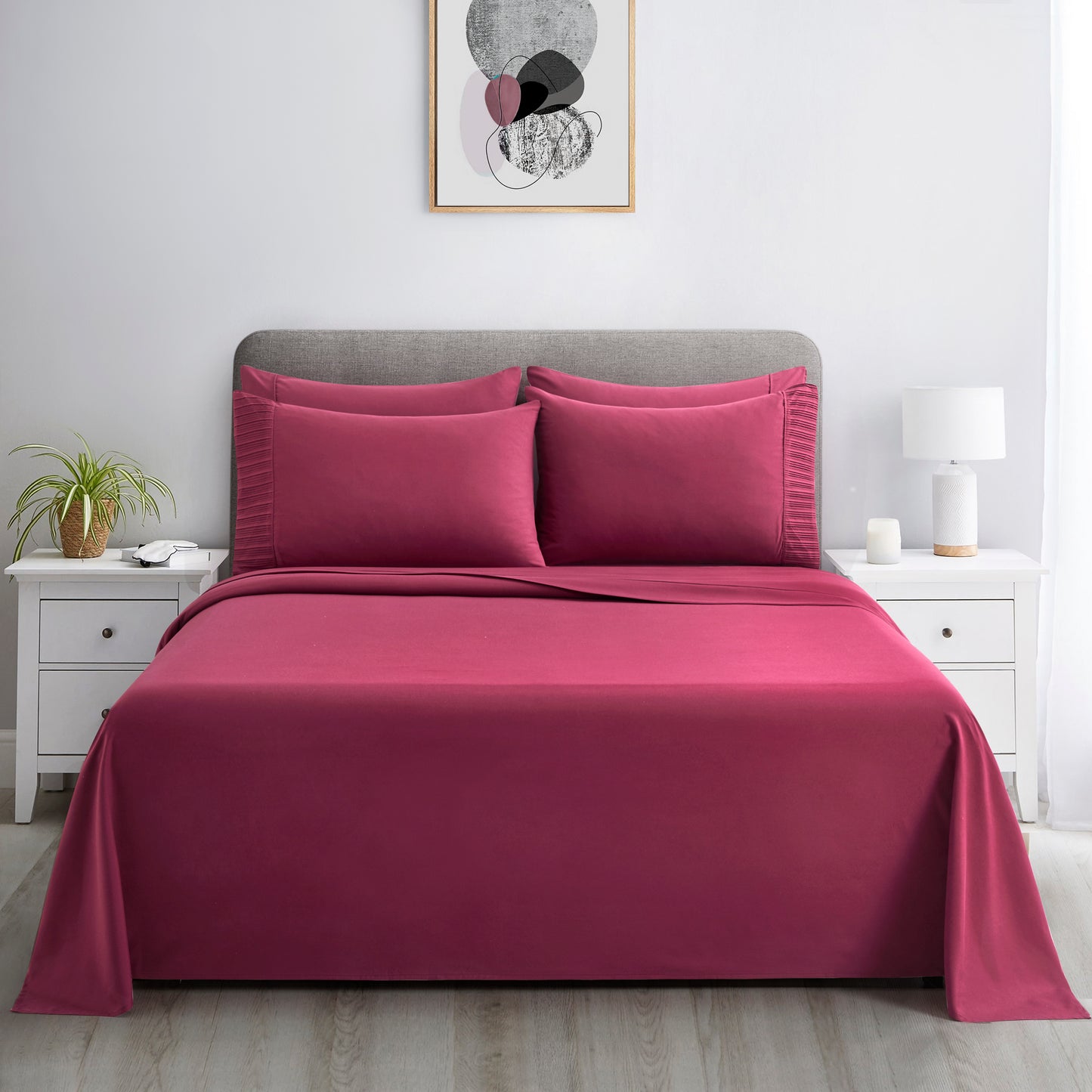 Solid Rayon from Bamboo Soft Silky Deep Pocket Bedding All Season Sheet Set, Burgundy