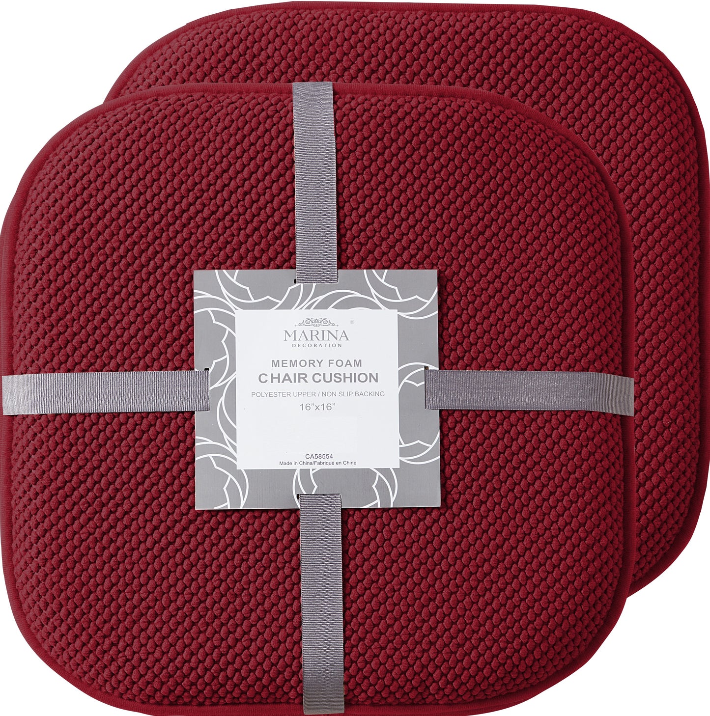 Memory Foam Honeycomb Premium Thick Chair Nonslip Rubber Back Seat Pads Kitchen Chair Cushion Set 16 x 16 Inch, Burgundy