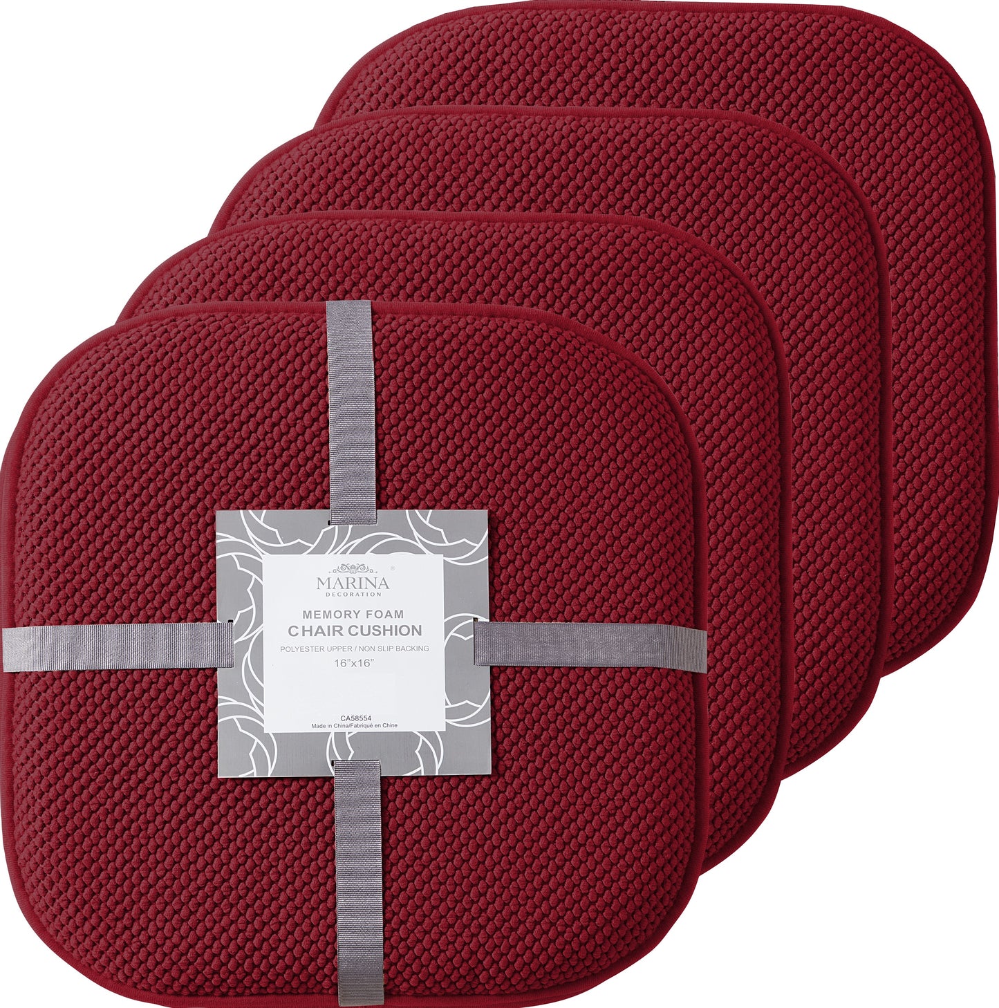 Memory Foam Honeycomb Premium Thick Chair Nonslip Rubber Back Seat Pads Kitchen Chair Cushion Set 16 x 16 Inch, Burgundy