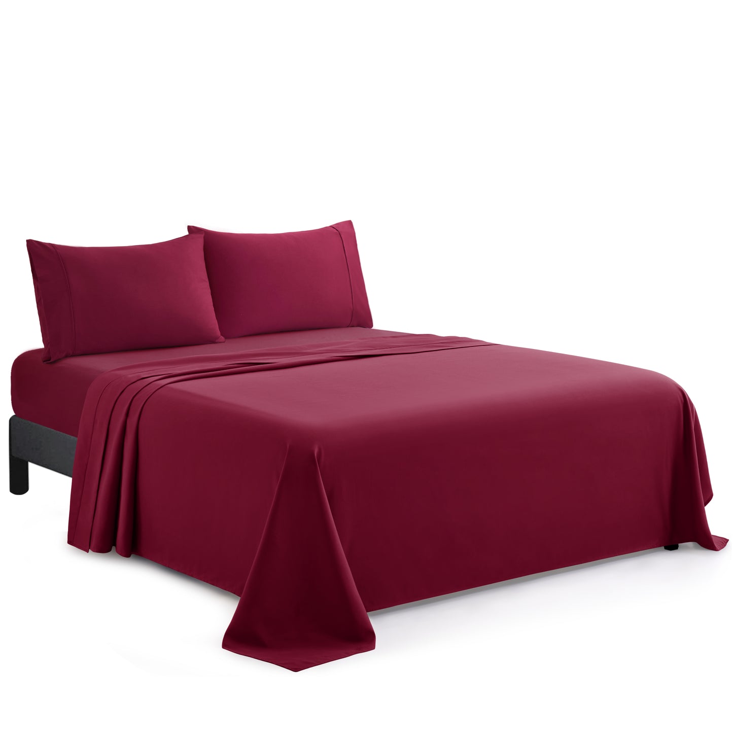 600 Thread Count Cotton Percale Soft Deep Pocket Solid Bedding All Season Sheet Set, Burgundy
