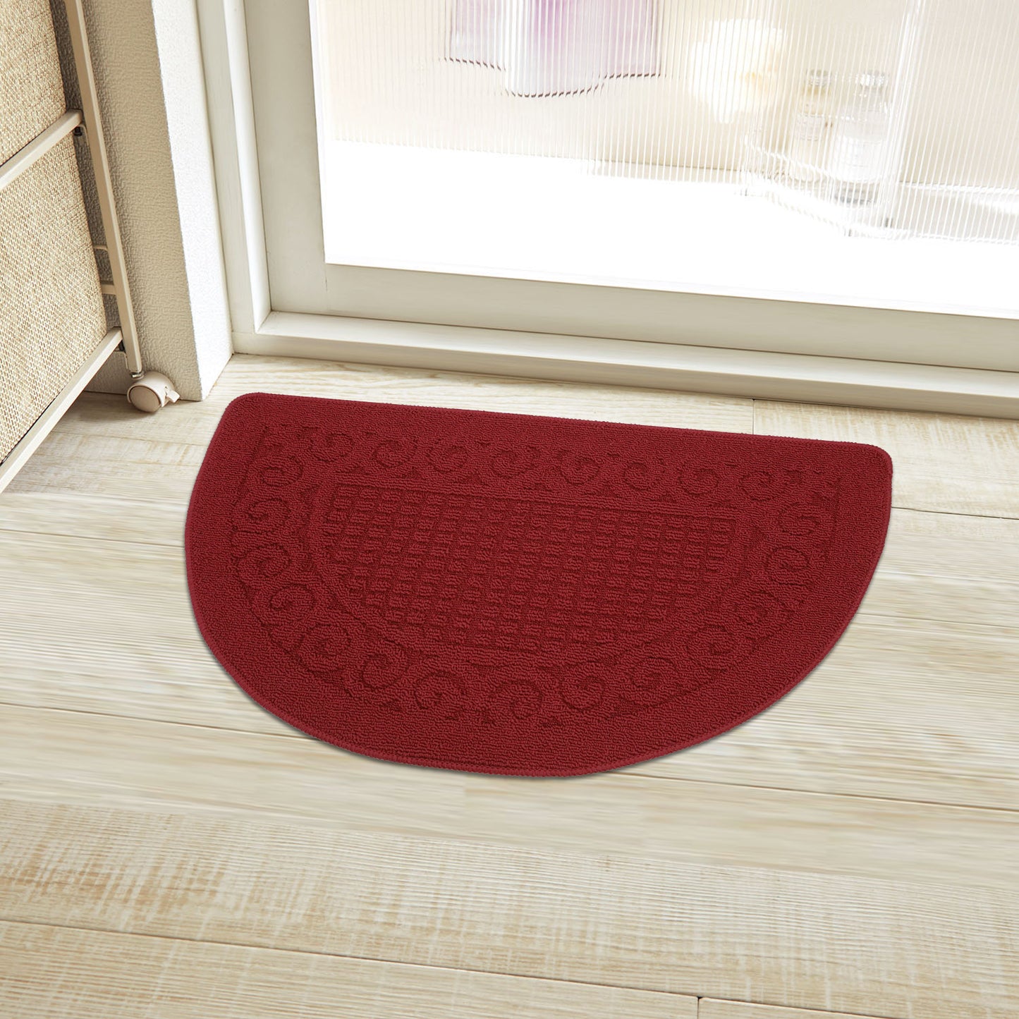 Jacquard Solid Decor Non-Slip Carpet Floor Mat Indoor Kitchen Rug, Half Moon 20 x 32 Inch