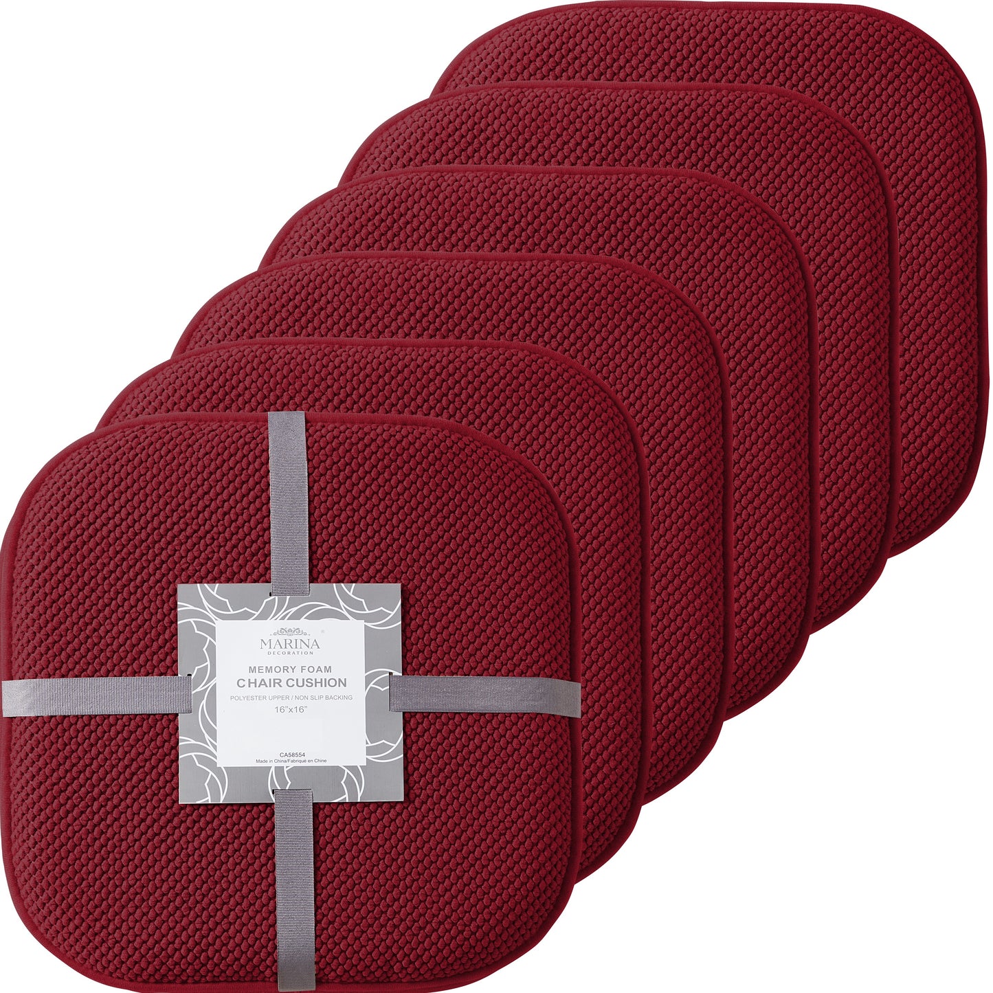 Memory Foam Honeycomb Premium Thick Chair Nonslip Rubber Back Seat Pads Kitchen Chair Cushion Set 16 x 16 Inch, Burgundy