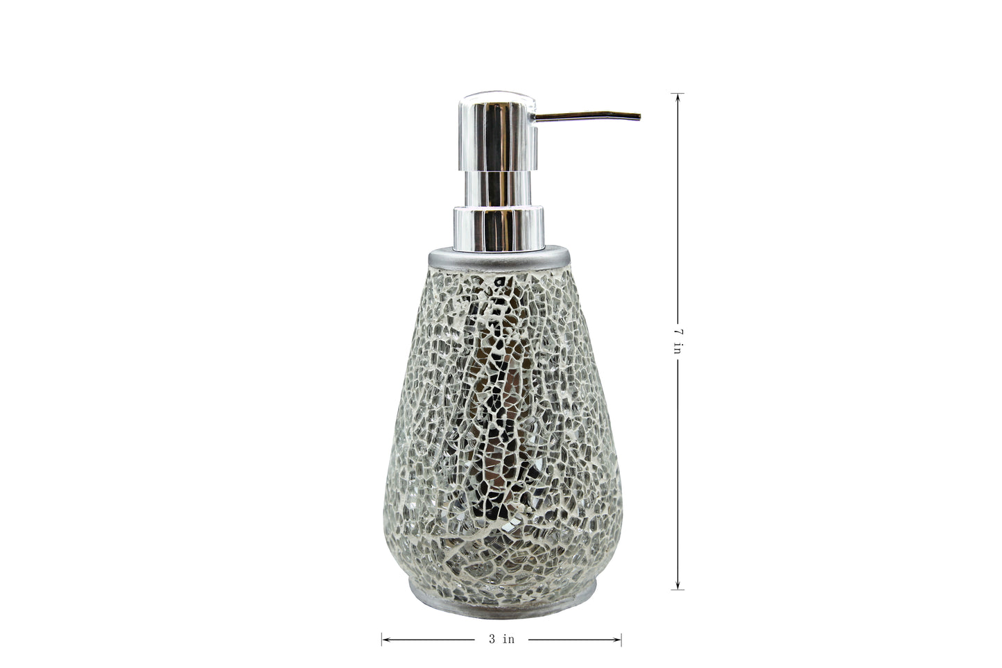Modern Luxury Décor Bath Accessory Ensemble Bathroom Lotion Dispenser Toothbrush Holder Tumbler Soap Dish, Silver Mosaic Glass