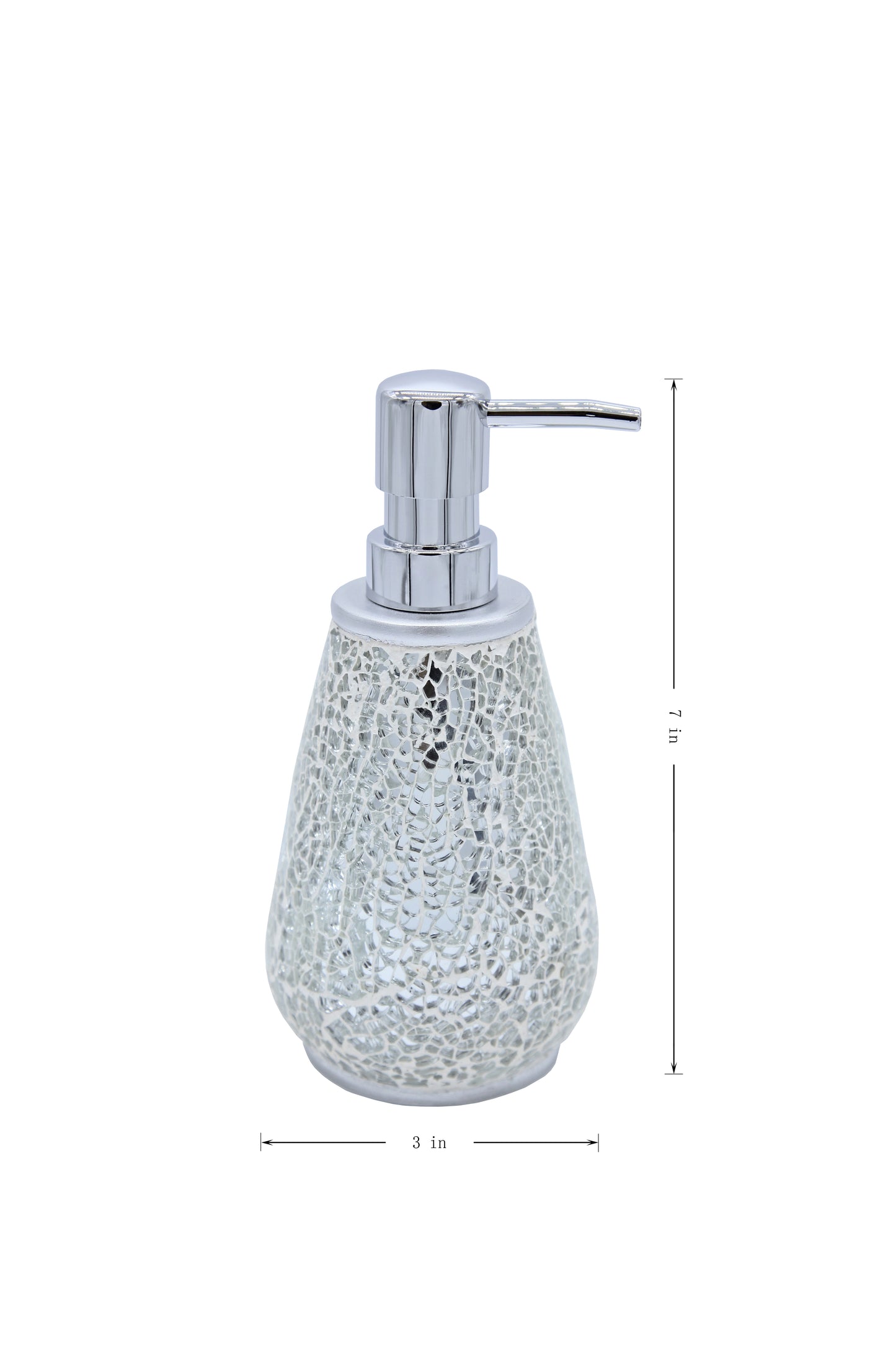 Modern Luxury Décor Bath Accessory Ensemble Bathroom Lotion Dispenser Toothbrush Holder Tumbler Soap Dish, Silver Mosaic Glass