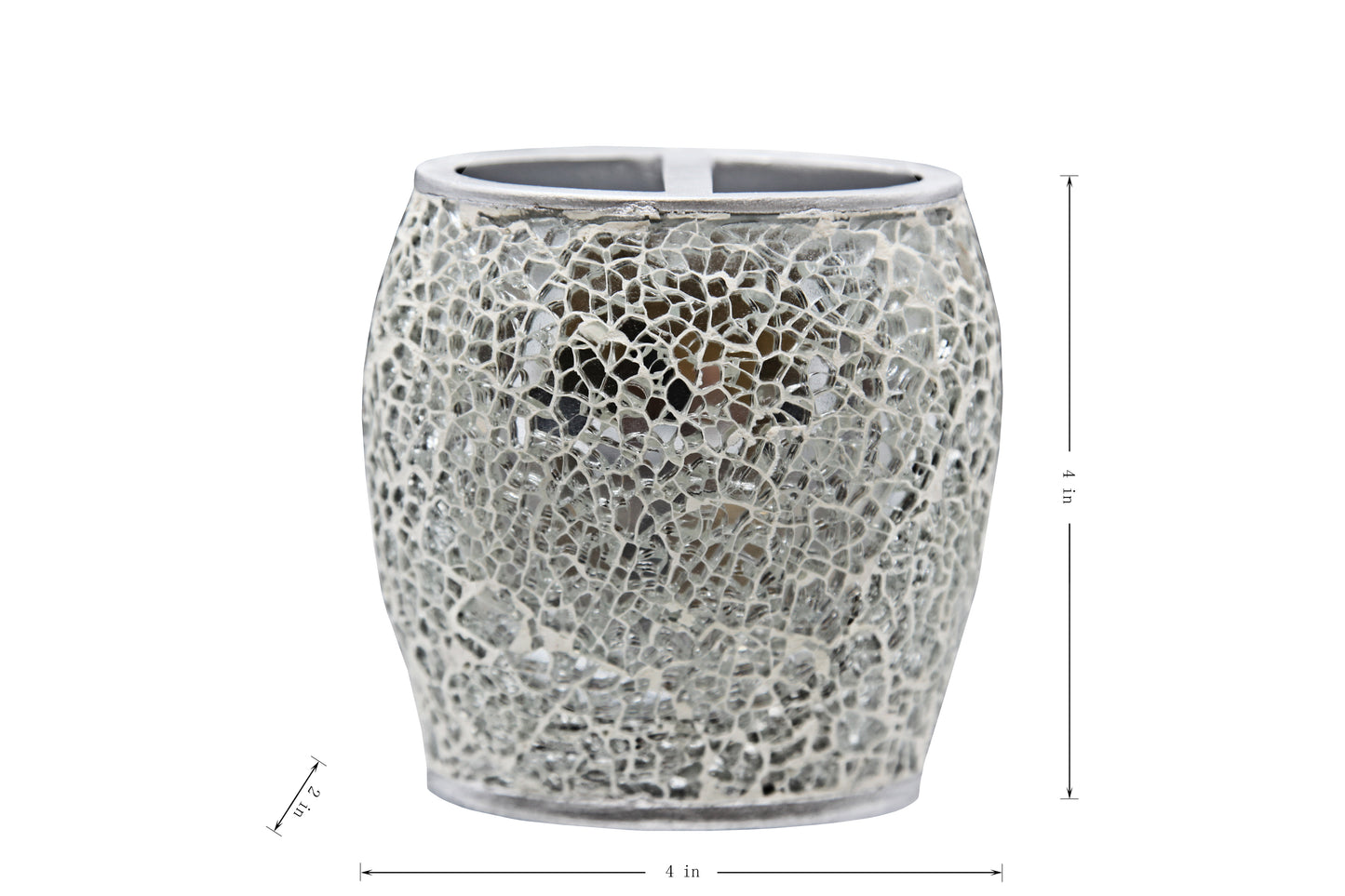Modern Luxury Décor Bath Accessory Ensemble Bathroom Lotion Dispenser Toothbrush Holder Tumbler Soap Dish, Silver Mosaic Glass