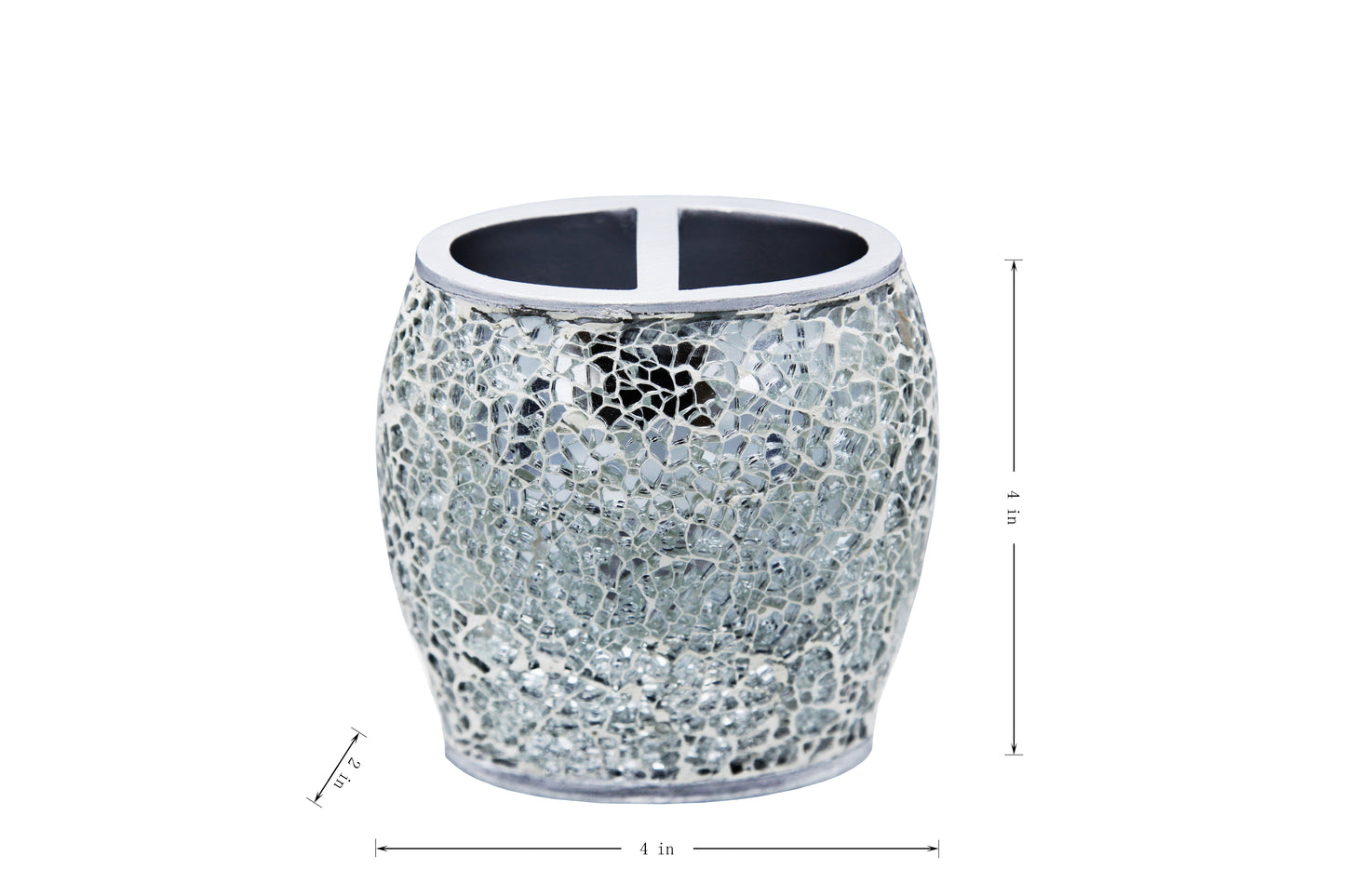 Modern Luxury Décor Bath Accessory Ensemble Bathroom Lotion Dispenser Toothbrush Holder Tumbler Soap Dish, Silver Mosaic Glass