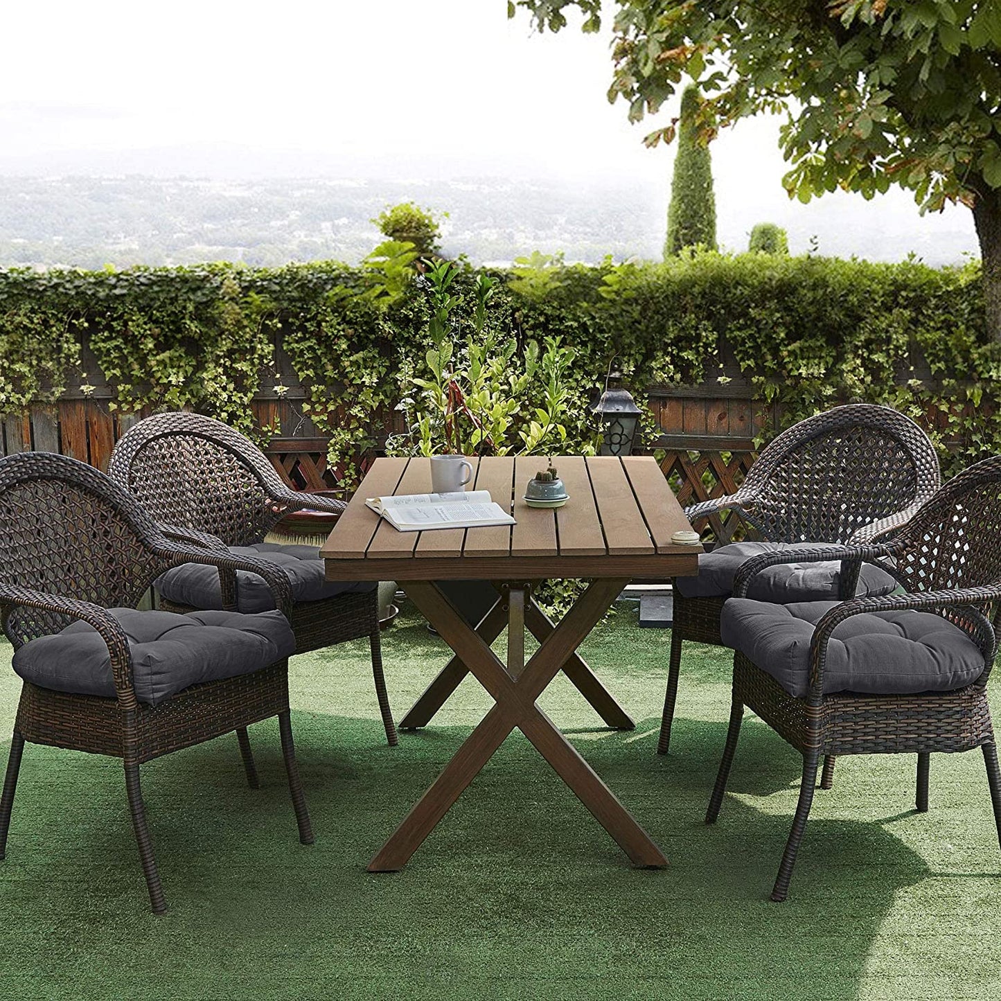Premium Thick Comfy Seat Patio Pad Tufted Textured Solid Outdoor Chair Cushion 19 x 19 x 4 Inch, Charcoal Grey