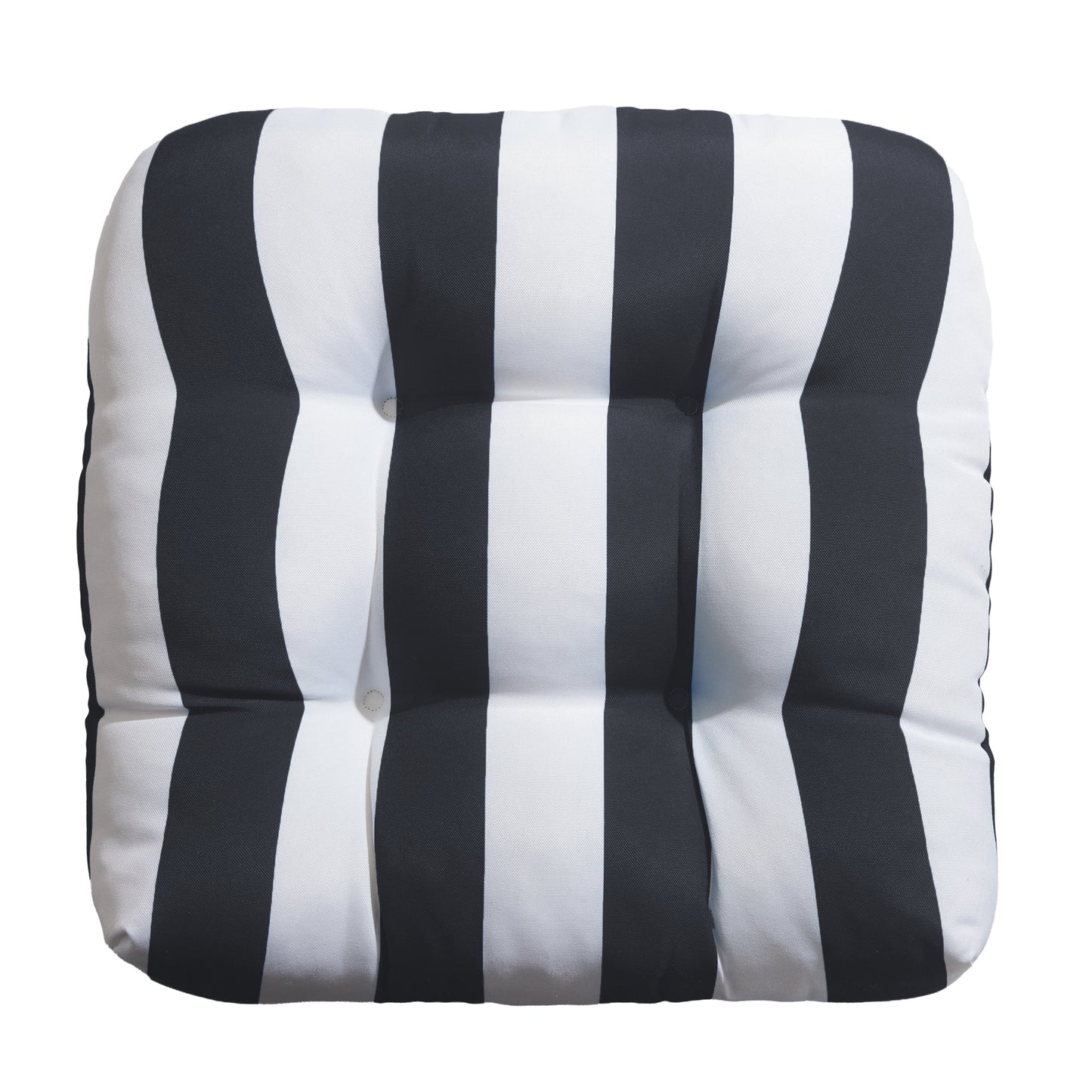 Premium Thick Comfy Seat Patio Pad Tufted Textured Printed Outdoor Chair Cushion 19 x 19 x 4 Inch, Charcoal Grey White Stripes