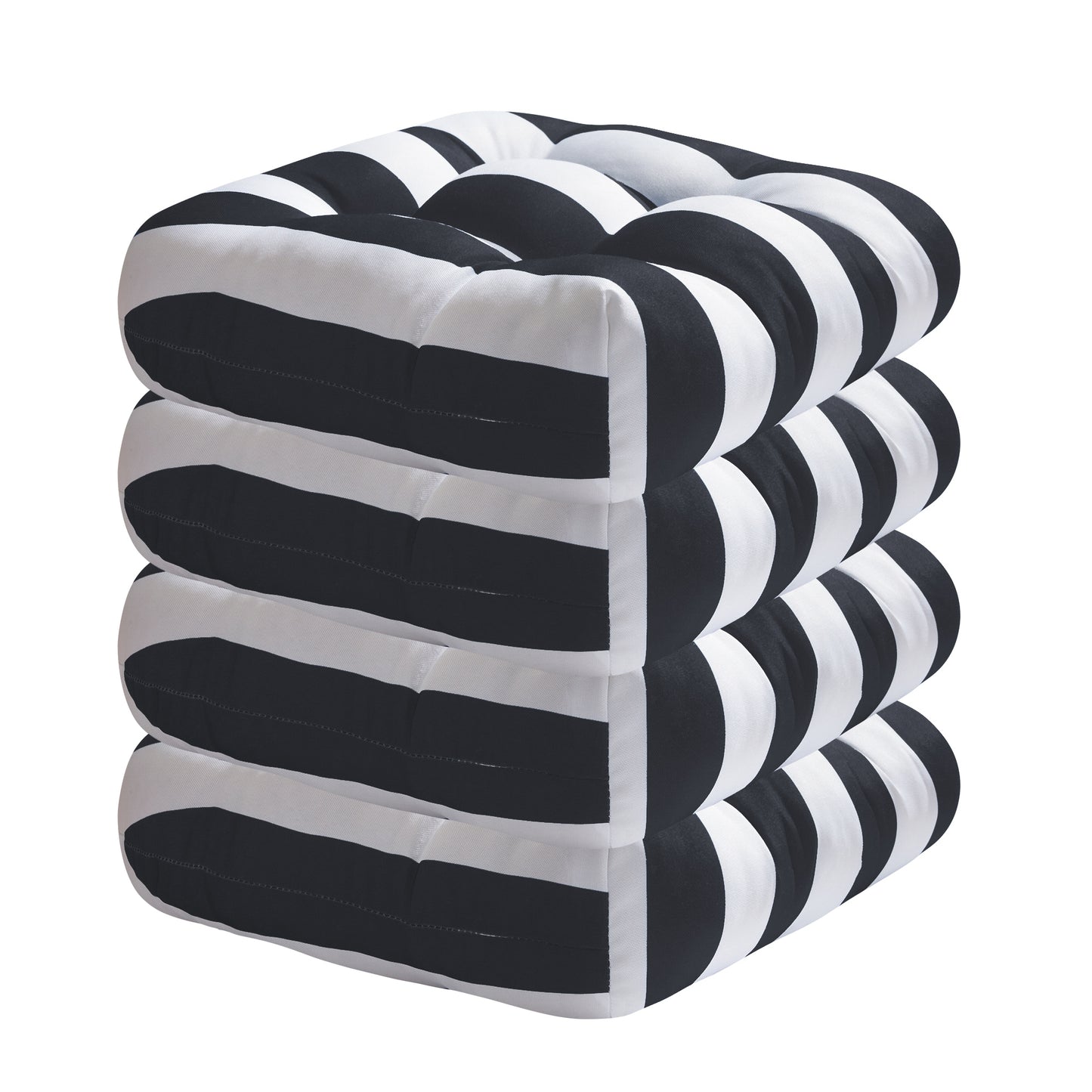 Premium Thick Comfy Seat Patio Pad Tufted Textured Printed Outdoor Chair Cushion 19 x 19 x 4 Inch, Charcoal Grey White Stripes