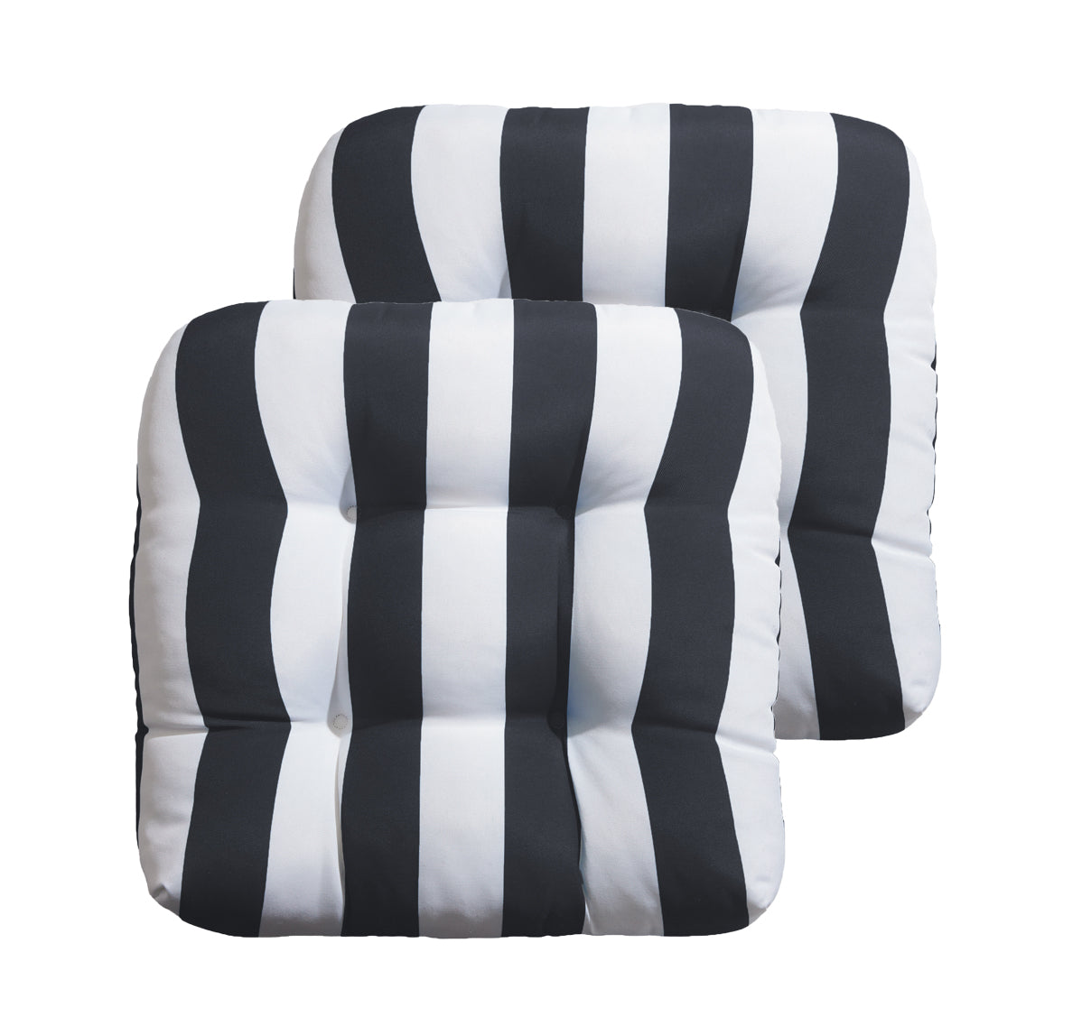 Premium Thick Comfy Seat Patio Pad Tufted Textured Printed Outdoor Chair Cushion 19 x 19 x 4 Inch, Charcoal Grey White Stripes