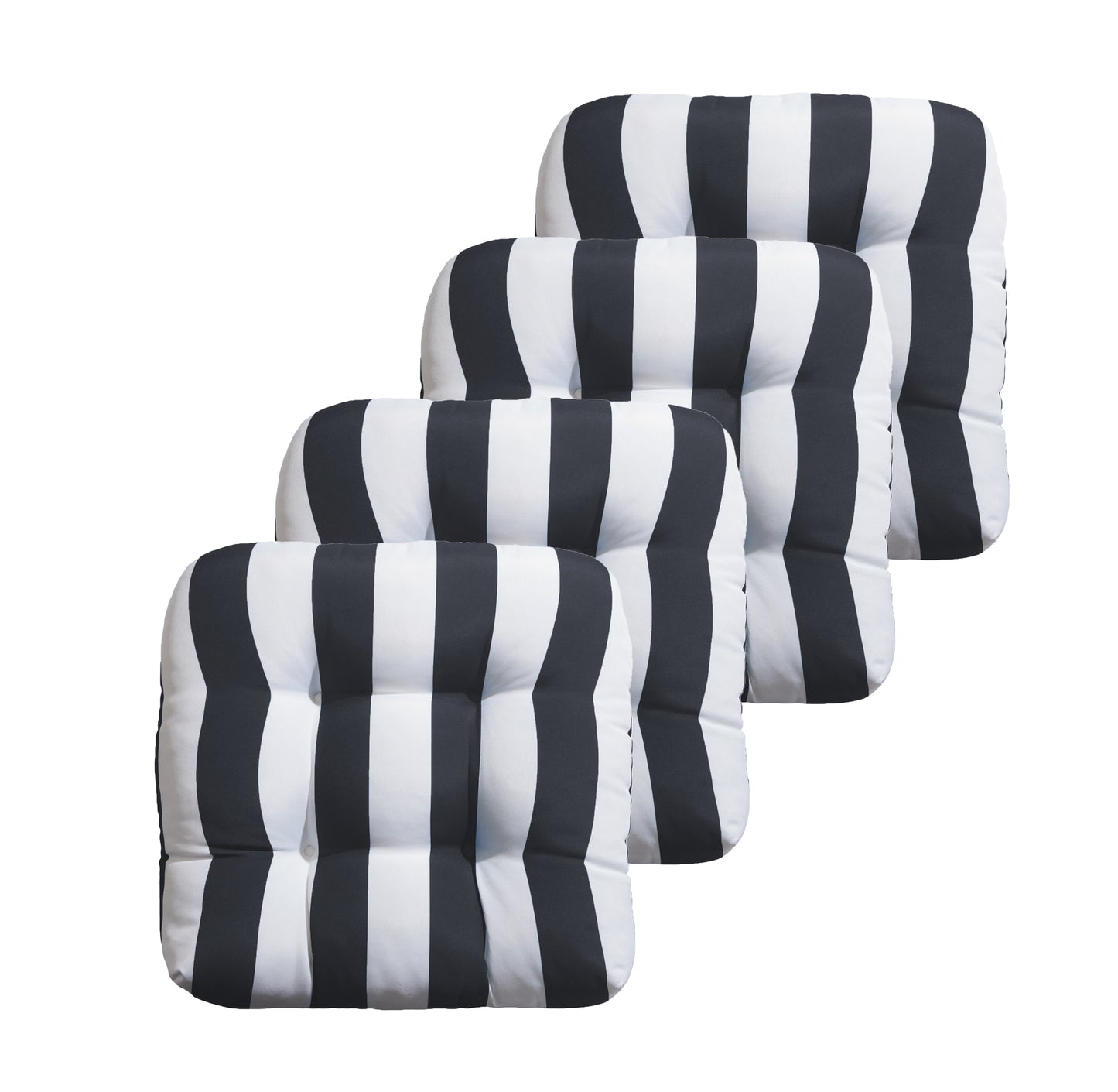 Premium Thick Comfy Seat Patio Pad Tufted Textured Printed Outdoor Chair Cushion 19 x 19 x 4 Inch, Charcoal Grey White Stripes