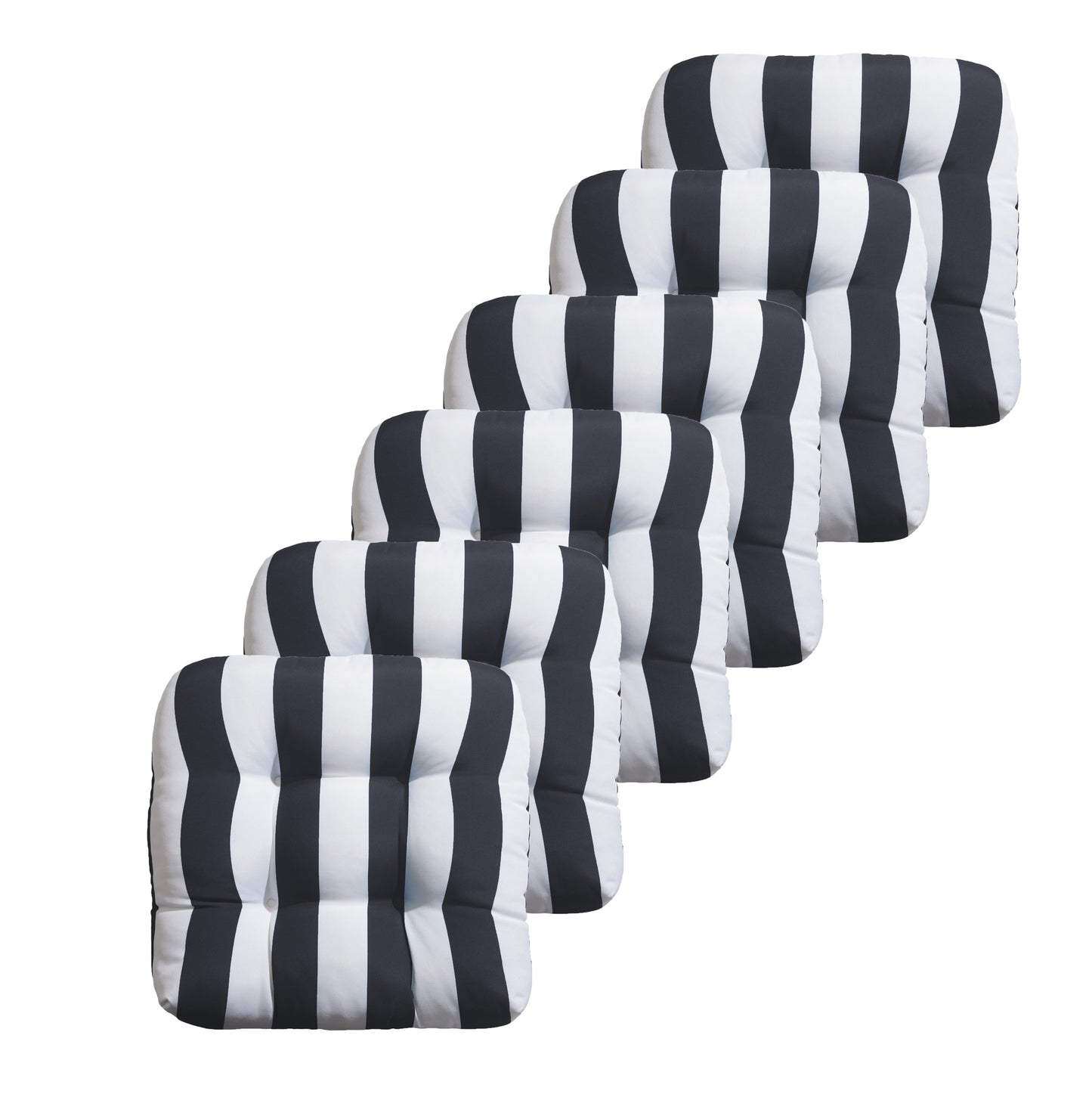 Premium Thick Comfy Seat Patio Pad Tufted Textured Printed Outdoor Chair Cushion 19 x 19 x 4 Inch, Charcoal Grey White Stripes
