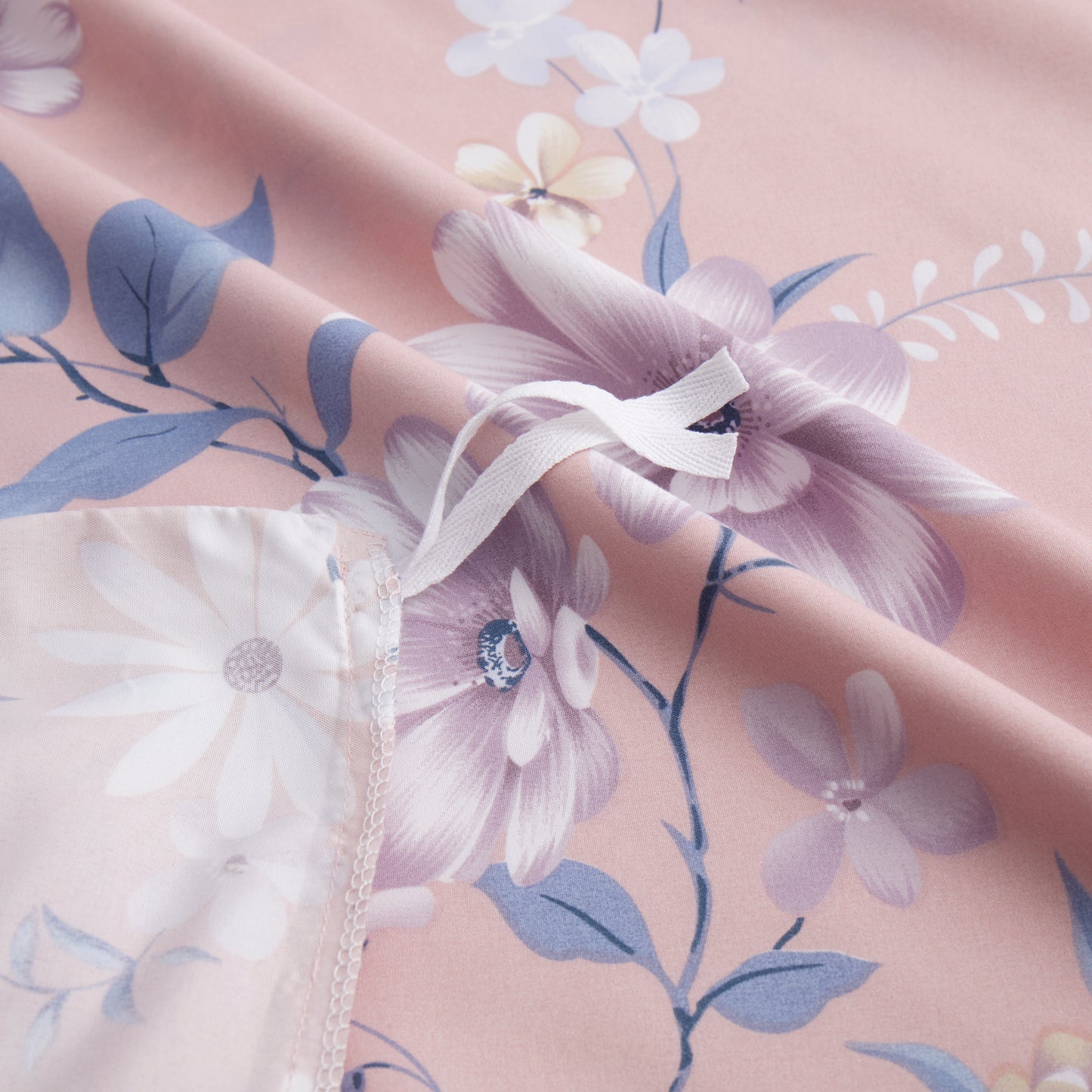 Printed Rayon from Bamboo Soft All Season Duvet Cover Fitted Sheet Ensemble Bedding Set with Zipper and Corner Tie, Purple Floral Pink