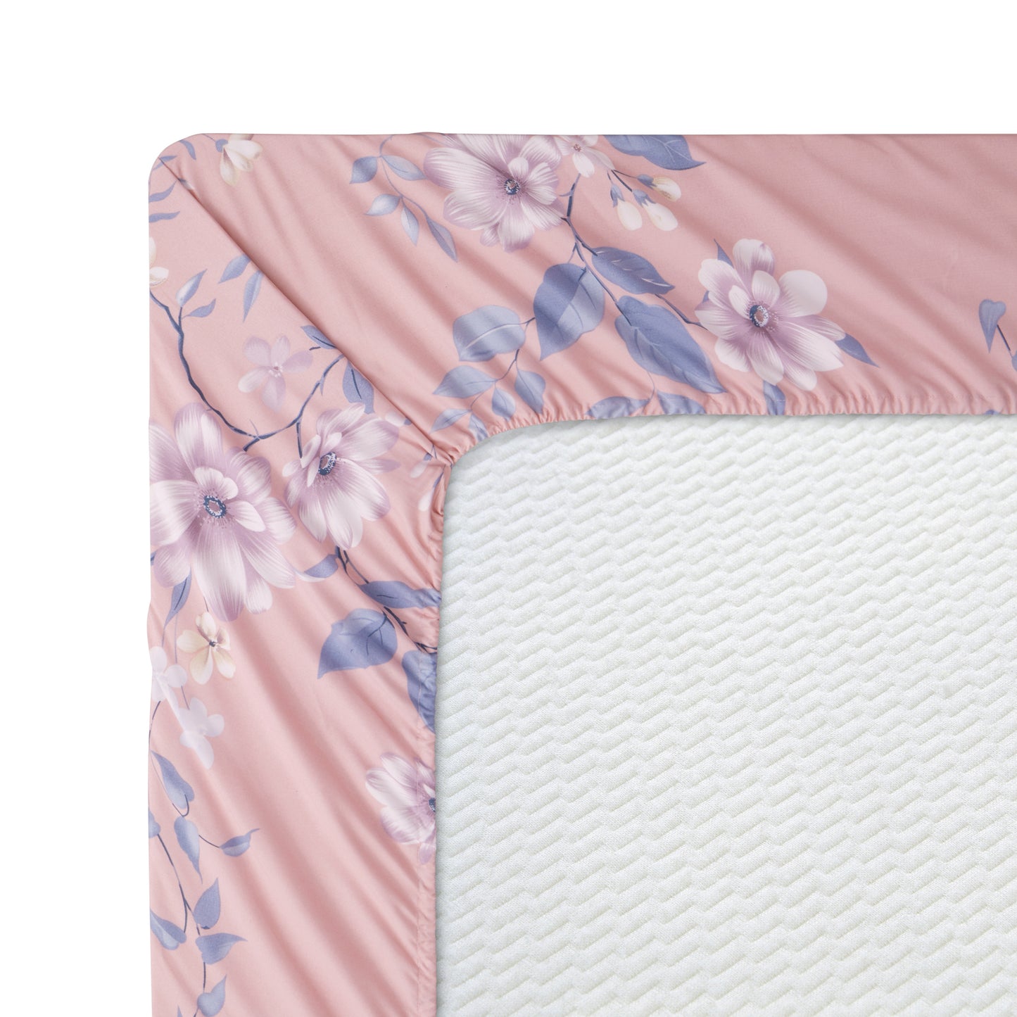Printed Rayon from Bamboo Soft All Season Duvet Cover Fitted Sheet Ensemble Bedding Set with Zipper and Corner Tie, Purple Floral Pink