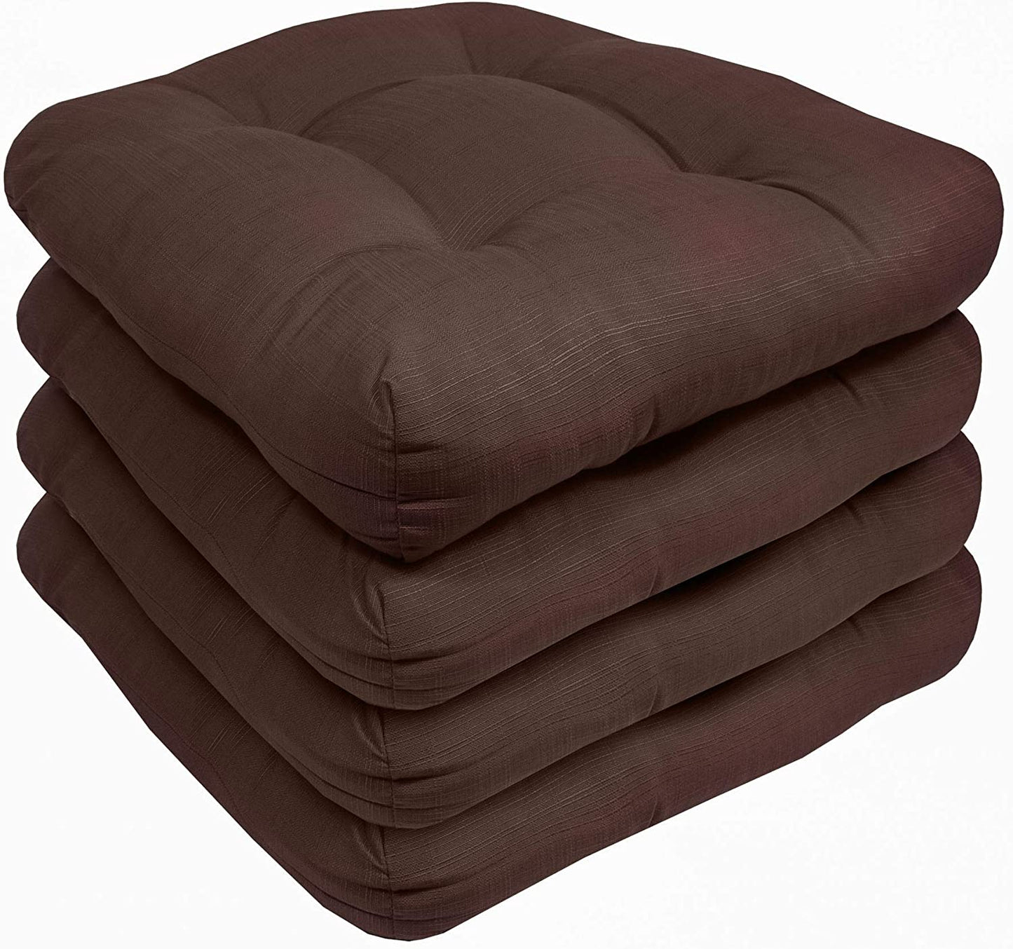 Premium Thick Comfy Seat Patio Pad Tufted Textured Solid Outdoor Chair Cushion 19 x 19 x 4 Inch, Brown