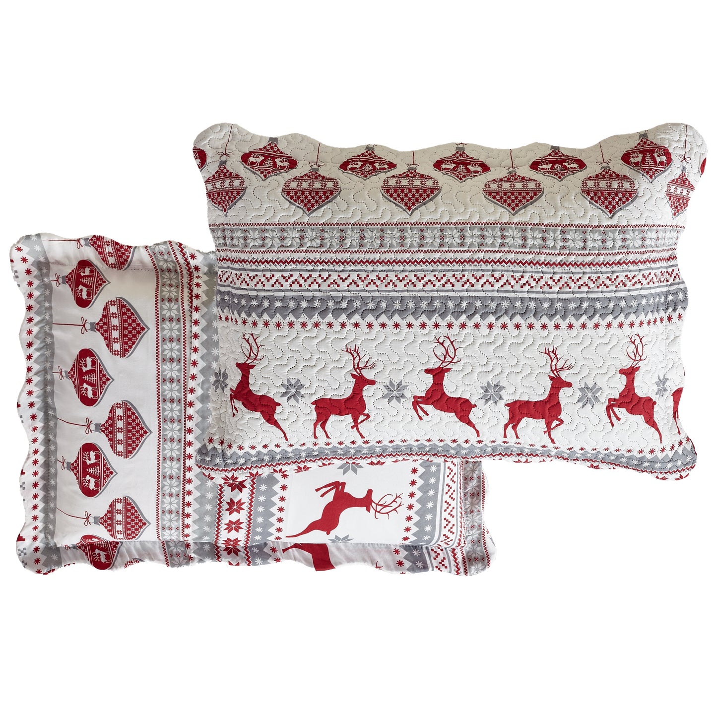 Printed Embossed Pinsonic Soft Bedding Summer Christmas Quilt Set, Xmas Deer