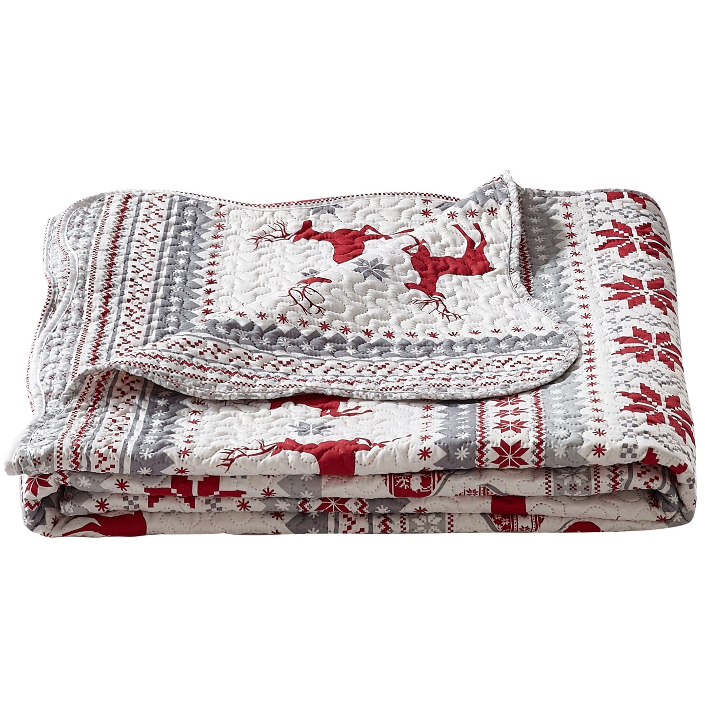 Printed Embossed Pinsonic Soft Bedding Summer Christmas Quilt Set, Xmas Deer
