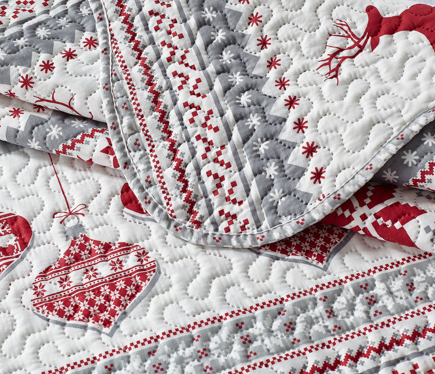 Printed Embossed Pinsonic Soft Bedding Summer Christmas Quilt Set, Xmas Deer