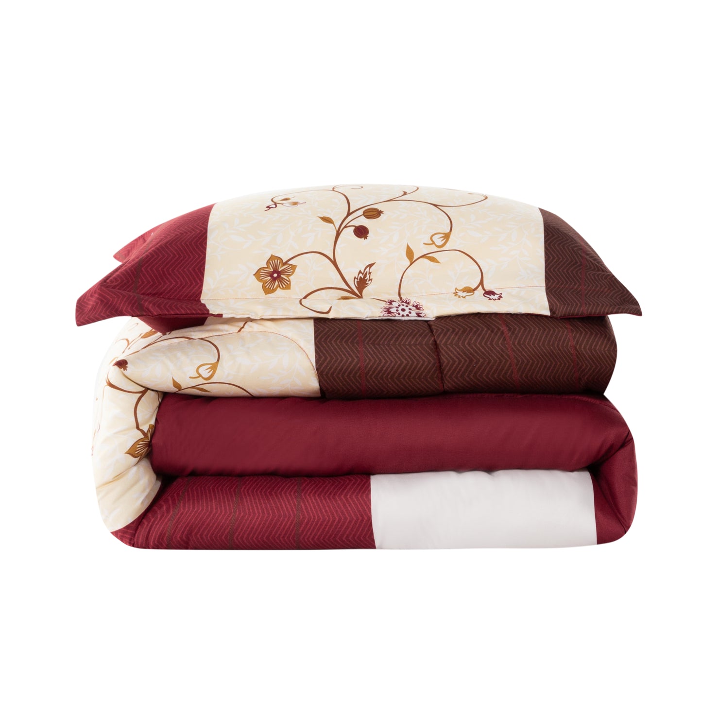 Home Decor Soft Luxury Fluffy Goose Down Alternative Bedding Printed Comforter Set, Modern Burgundy Cosmos Floral