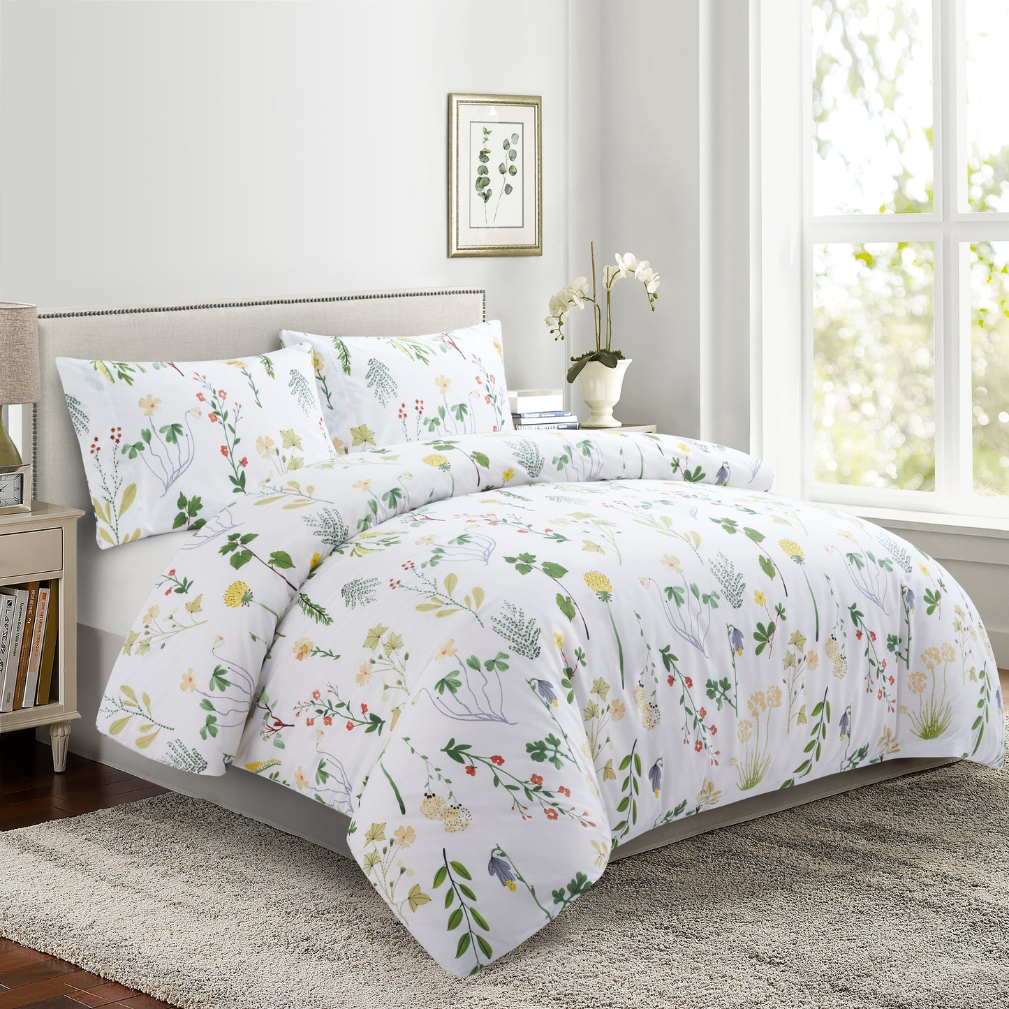 Printed Rayon from Bamboo Soft Bedding Silky Zipper All Season Duvet Cover Set, Colorful Floral Forest
