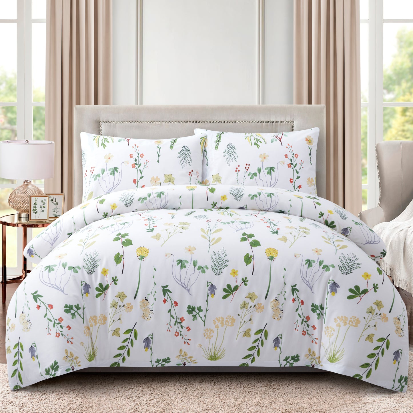 Printed Rayon from Bamboo Soft Bedding Silky Zipper All Season Duvet Cover Set, Colorful Floral Forest