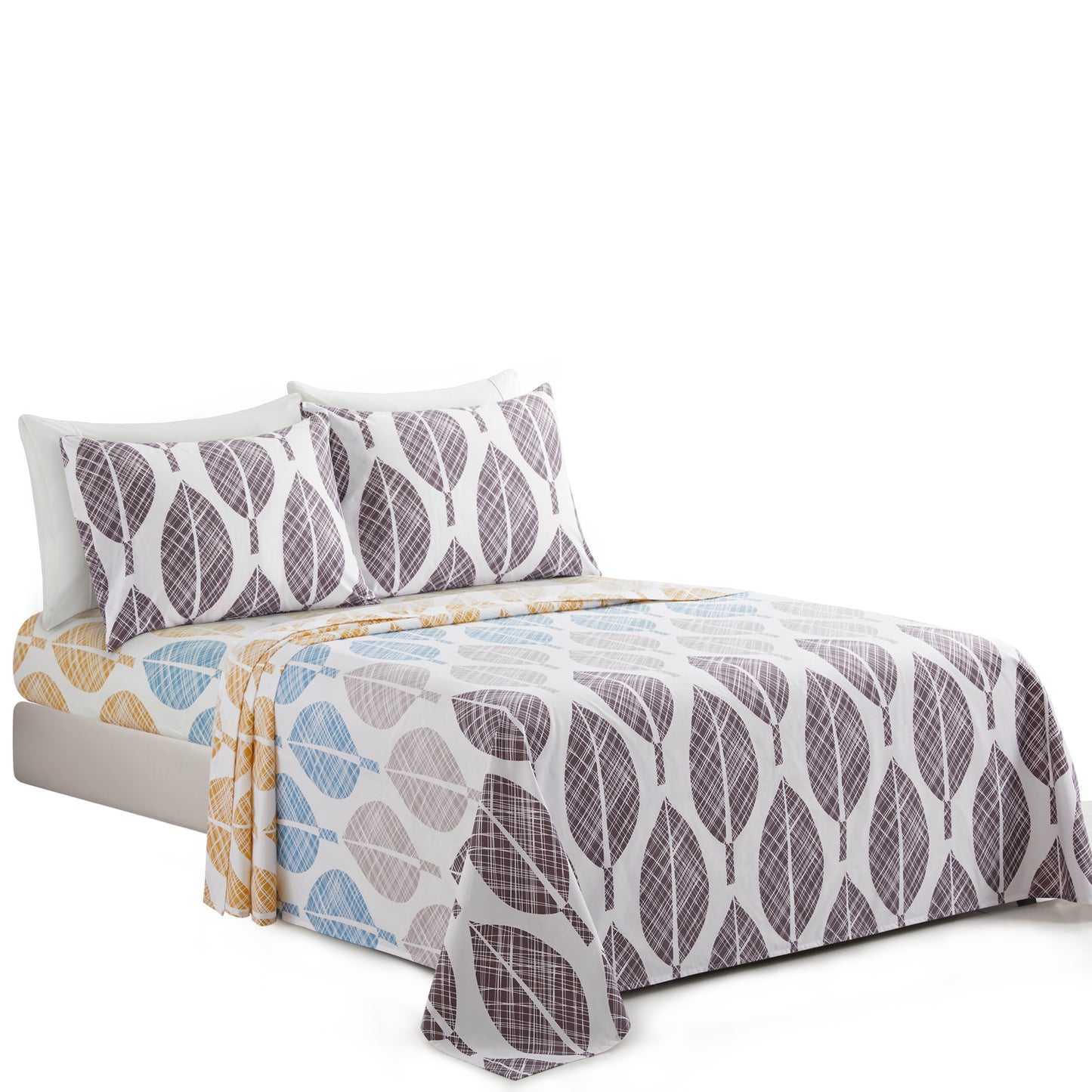 Printed Rayon from Bamboo Soft Deep Pocket Bedding All Season Sheet Set, Modern Colorful Leaves