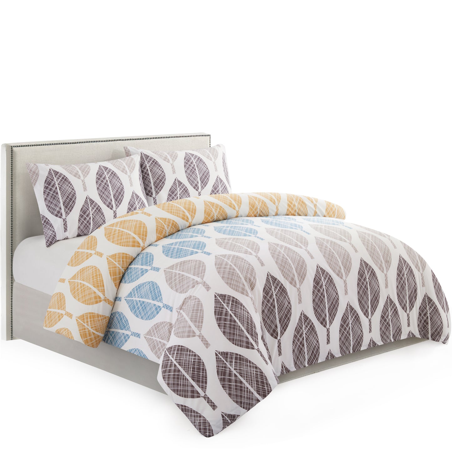 Printed Rayon from Bamboo Soft Bedding Silky Zipper All Season Duvet Cover Set, Modern Colorful Leaves
