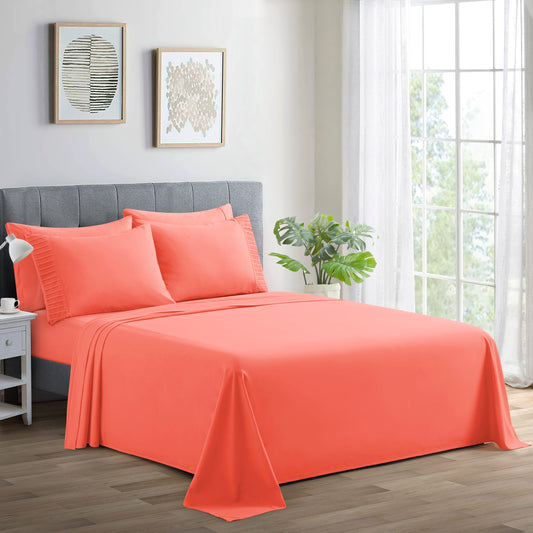 Solid Rayon from Bamboo Soft Silky Deep Pocket Bedding All Season Sheet Set, Coral