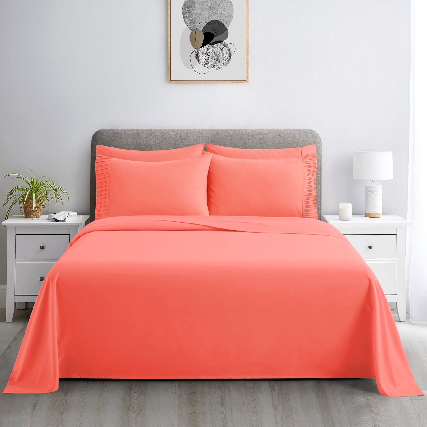 Solid Rayon from Bamboo Soft Silky Deep Pocket Bedding All Season Sheet Set, Coral