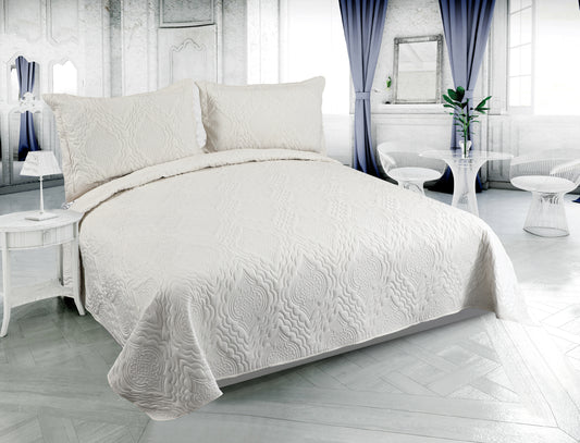 Embossed Pinsonic Solid Bedding Soft Summer Quilt Set, Cream Color